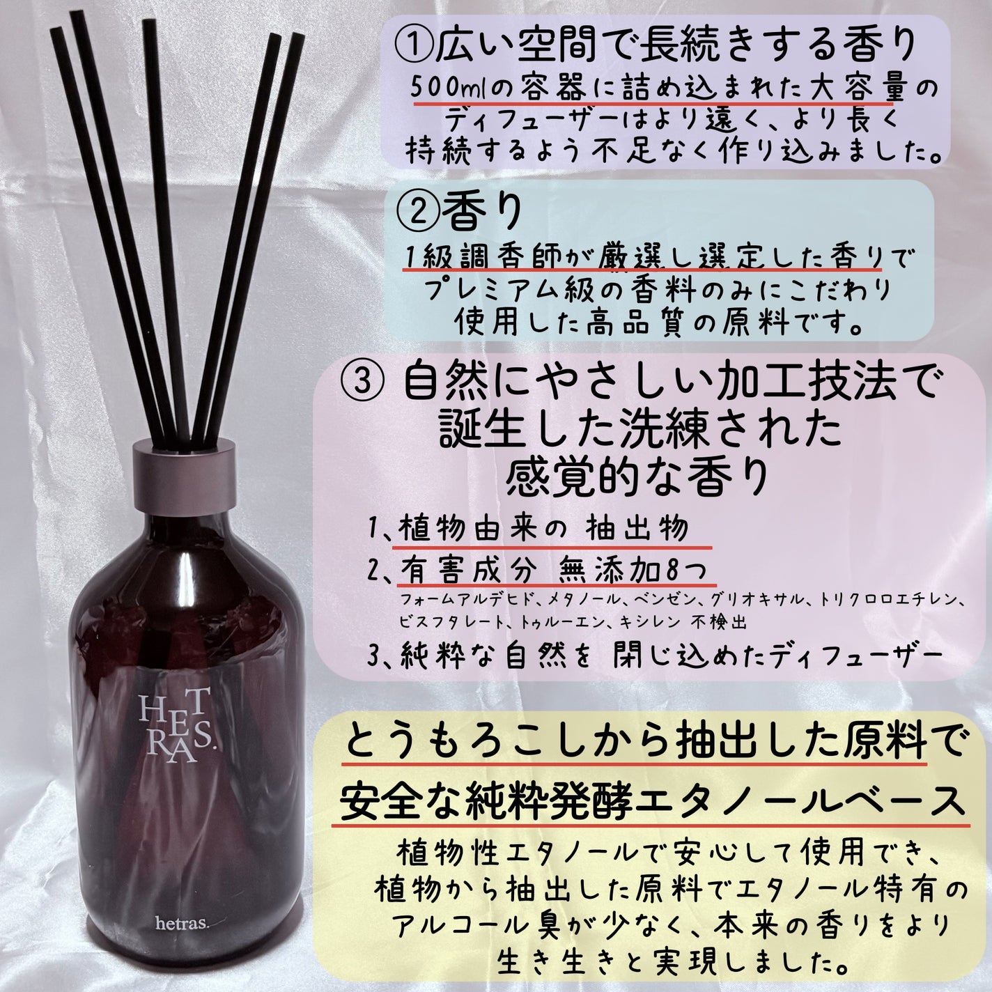 プレミアムディフューザー/hetras/ルームフレグランスを使ったクチコミ(2枚目)