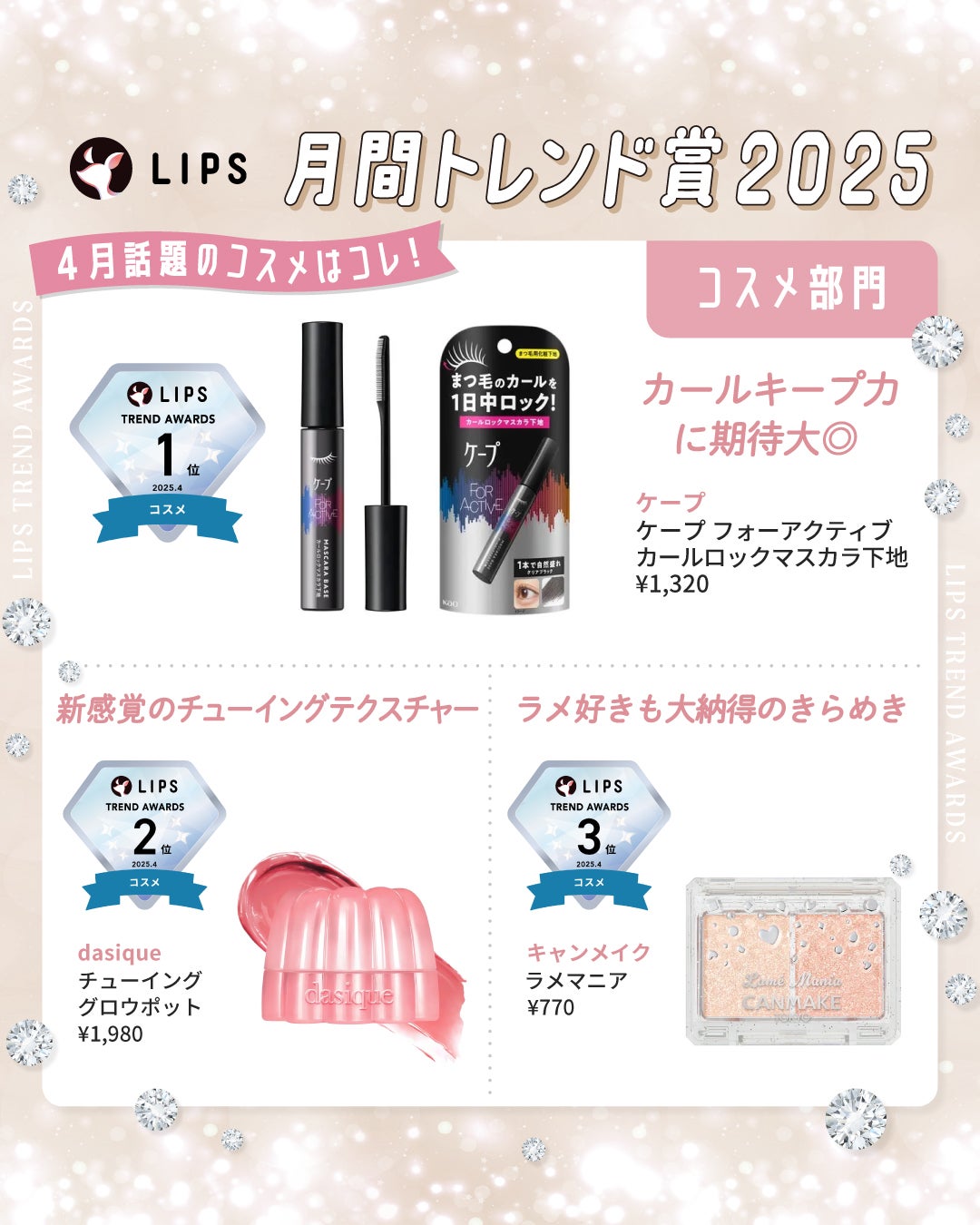 LIPS公式アカウント on LIPS 「/#LIPS月間トレンド賞🏆2025年4月を発表しました✨\S..」(1枚目)