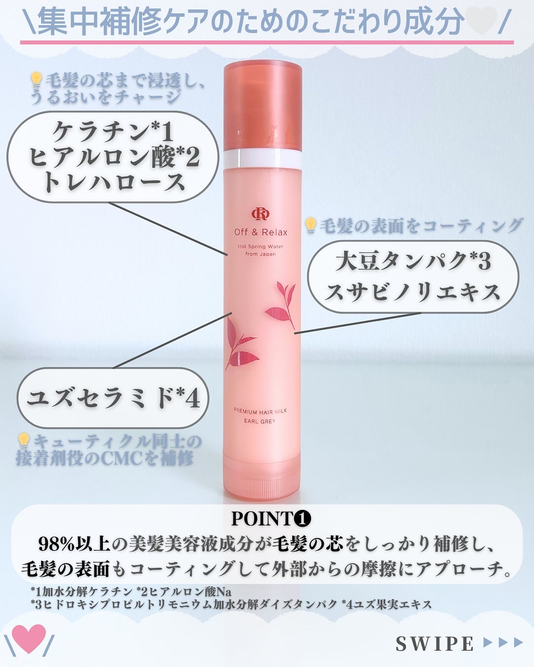 Off&Relax ＯＲ プレミアムヘアミルク　アールグレイ＆キューカンバーの香りのクチコミ「愛用スキンケア沢山紹介してます♡→@nofande_milk_

こんにちは\♡/
スキンケア.....」（3枚目）