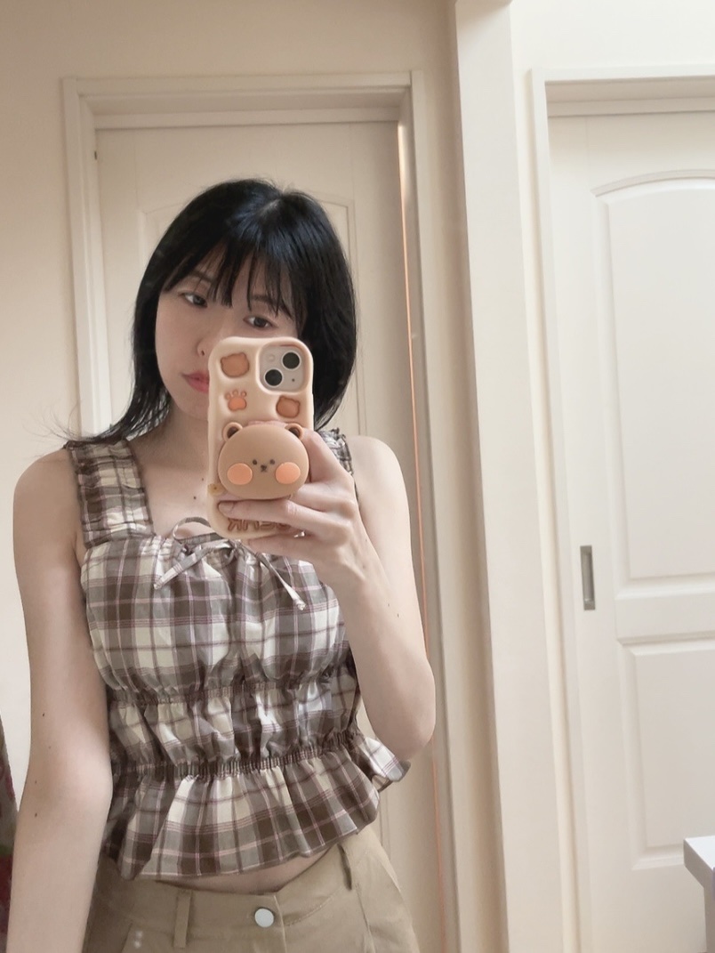 チェック柄リボンシャーリングフリルトップス/GRL/その他を使ったクチコミ（1枚目）