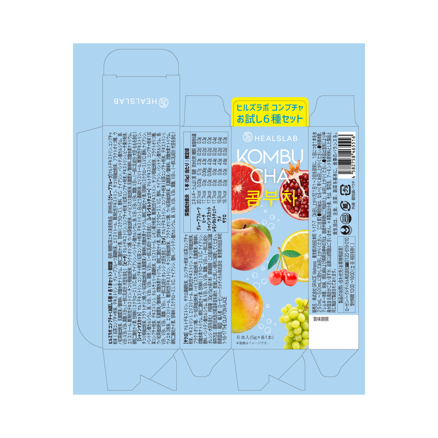 HEALSLAB KOMBUCHA お試し6種×各1本セット