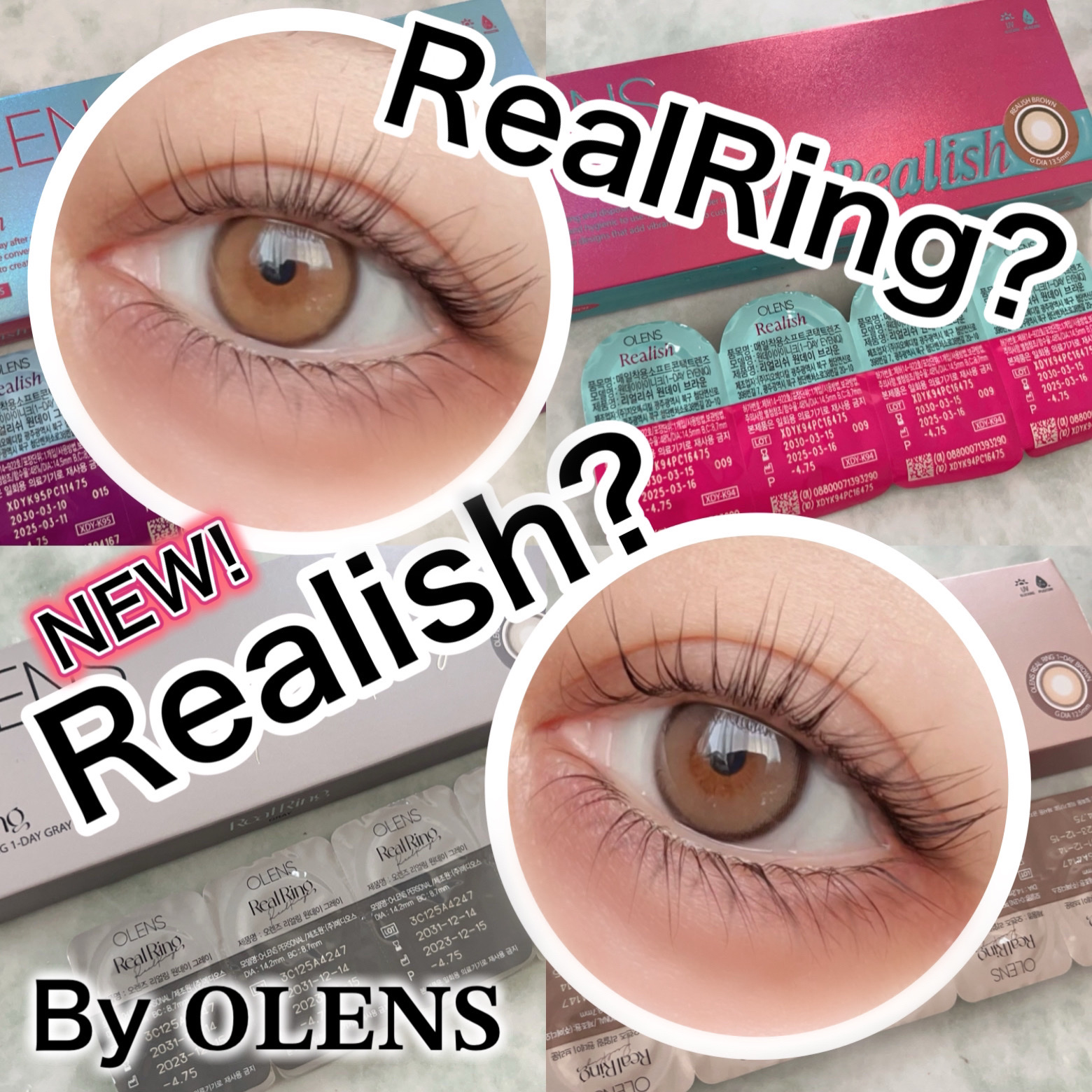 2025年4月新発売✨️
カラコンメーカーオーレンズから発色よし！
太フチでしっかり盛れるリアリッシュが出てるよ〜！！！
個人的にリアリッシュのグレーとリアルリングのブラウンが良すぎた…！！

さりげなくナチュラルに✨️
でも発色はしっかり