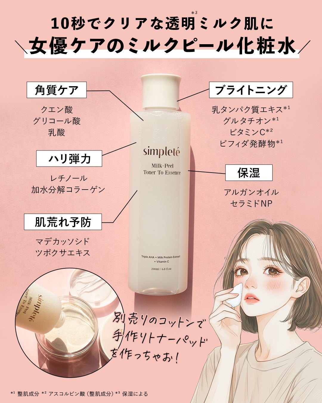 ミルクピールトナー/Simplete/拭き取り化粧水を使ったクチコミ(3枚目)