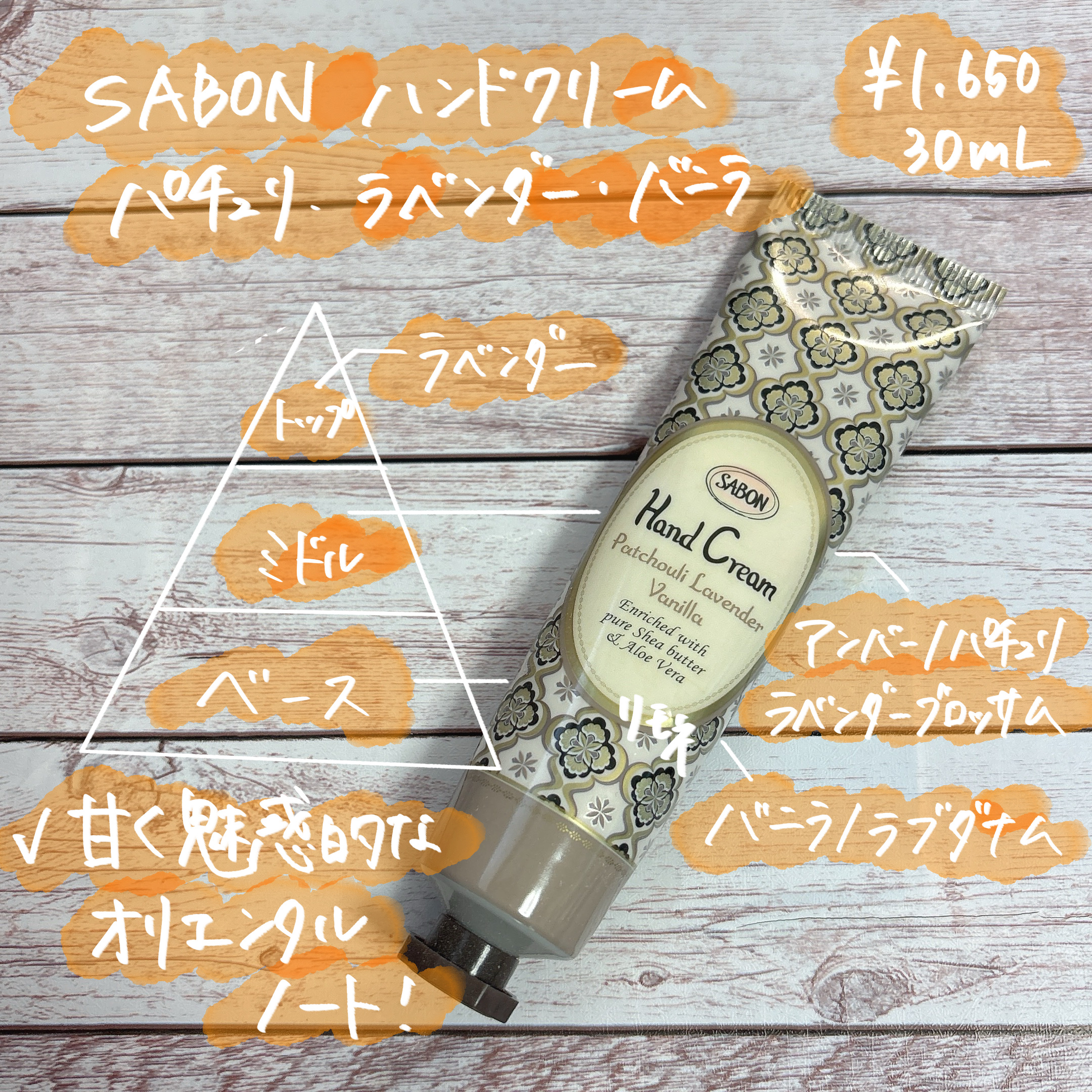 ハンドクリーム パチュリ・ラベンダー・バニラ/SABON/ハンドクリームを使ったクチコミ（2枚目）