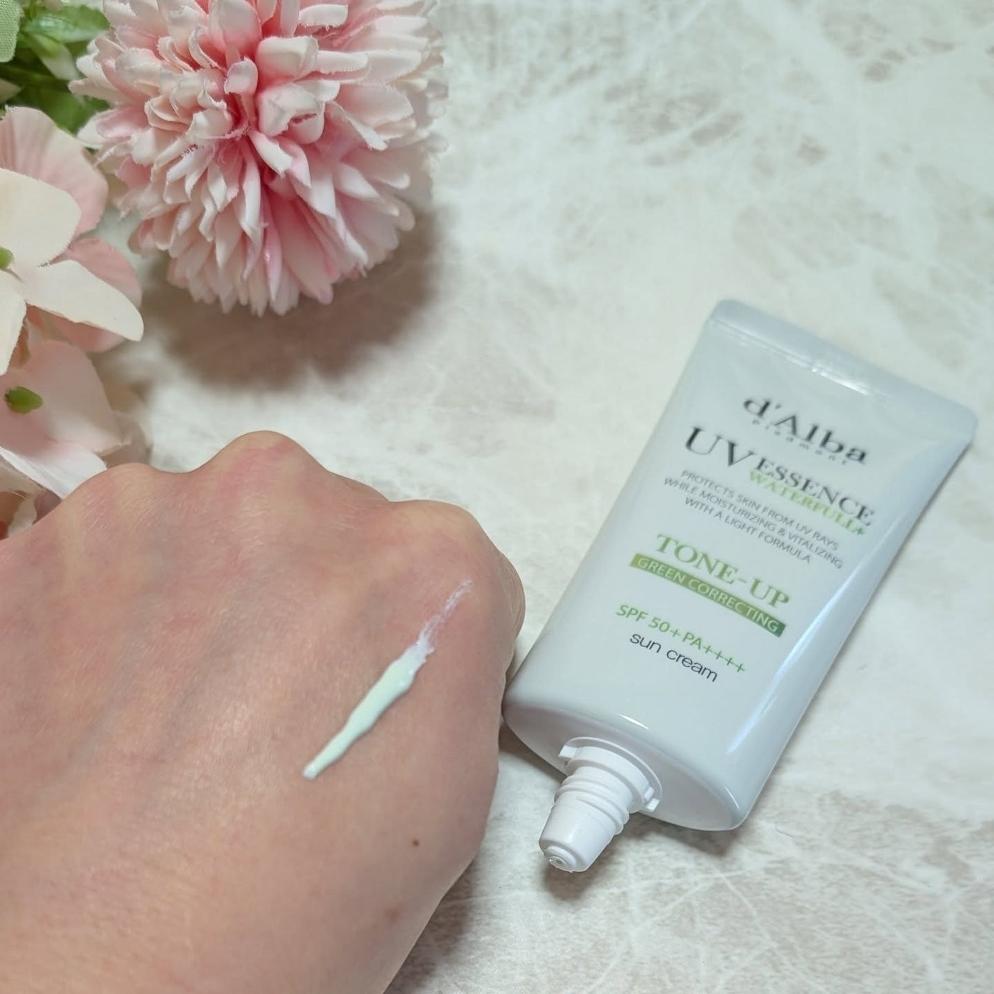 クリーンティーツリーリポソームトーンアップサンクリーム(グリーン)/ダルバ/日焼け止めクリームを使ったクチコミ(3枚目)