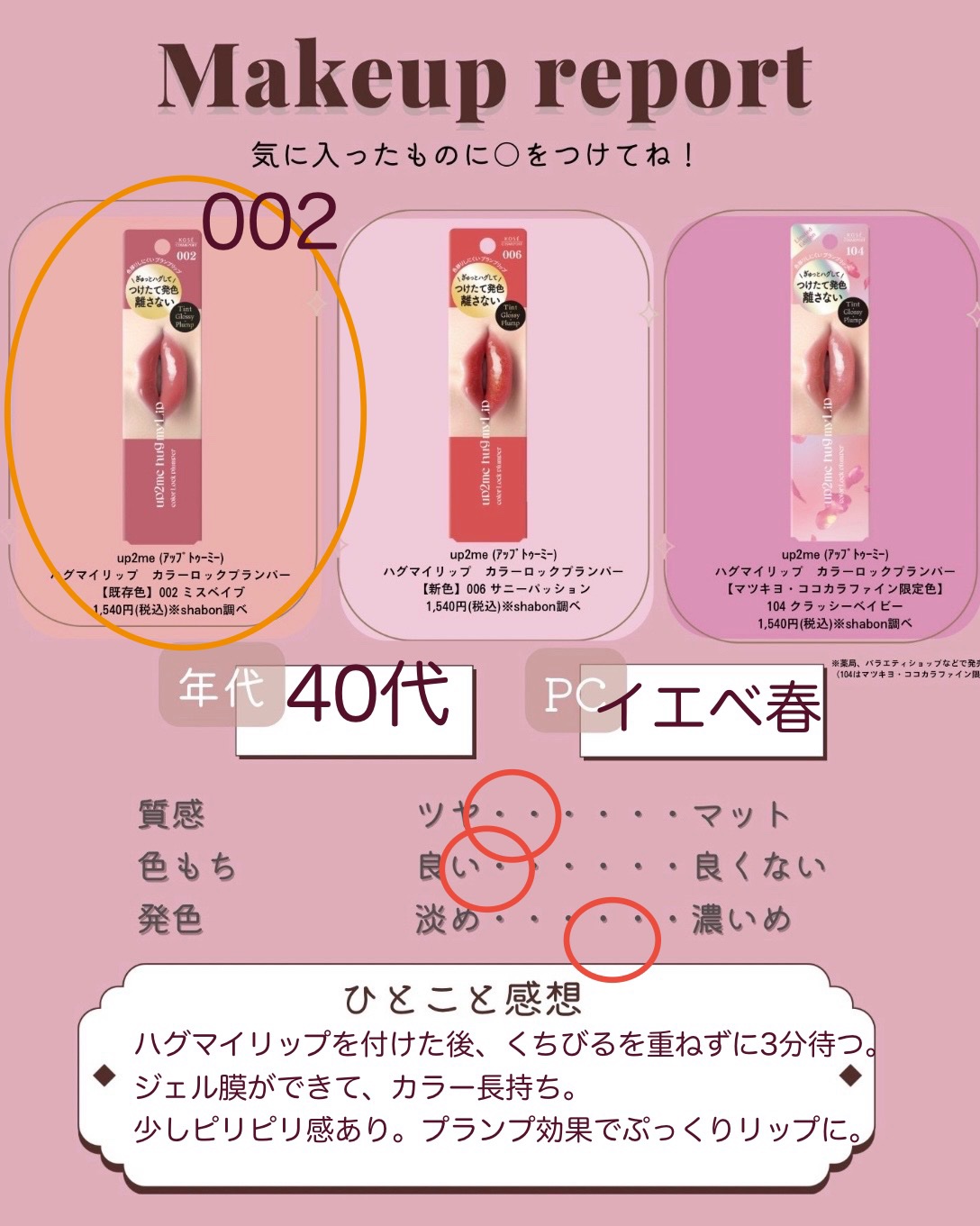 アップトゥーミー　ハグマイリップ　カラーロックプランパー/up2me/リッププランパーを使ったクチコミ（3枚目）