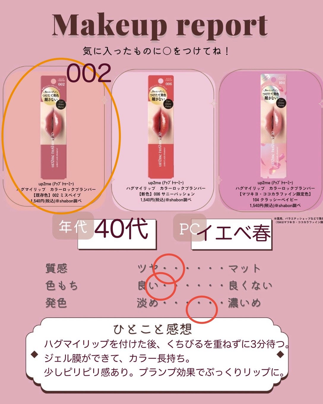 アップトゥーミー ハグマイリップ カラーロックプランパー/up2me/リッププランパーを使ったクチコミ(3枚目)