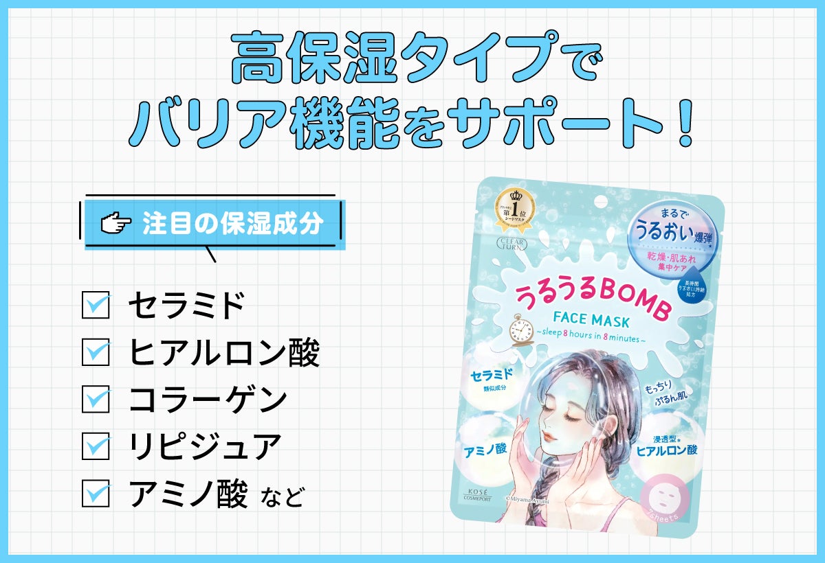 高保湿タイプでバリア機能をサポート!注目の保湿成分はセラミド・ヒアルロン酸・コラーゲン・リピジュア・アミノ酸など。
