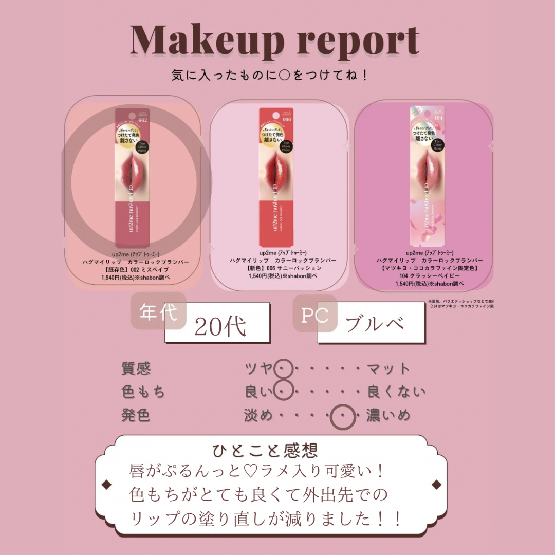 アップトゥーミー　ハグマイリップ　カラーロックプランパー/up2me/リッププランパーを使ったクチコミ（3枚目）