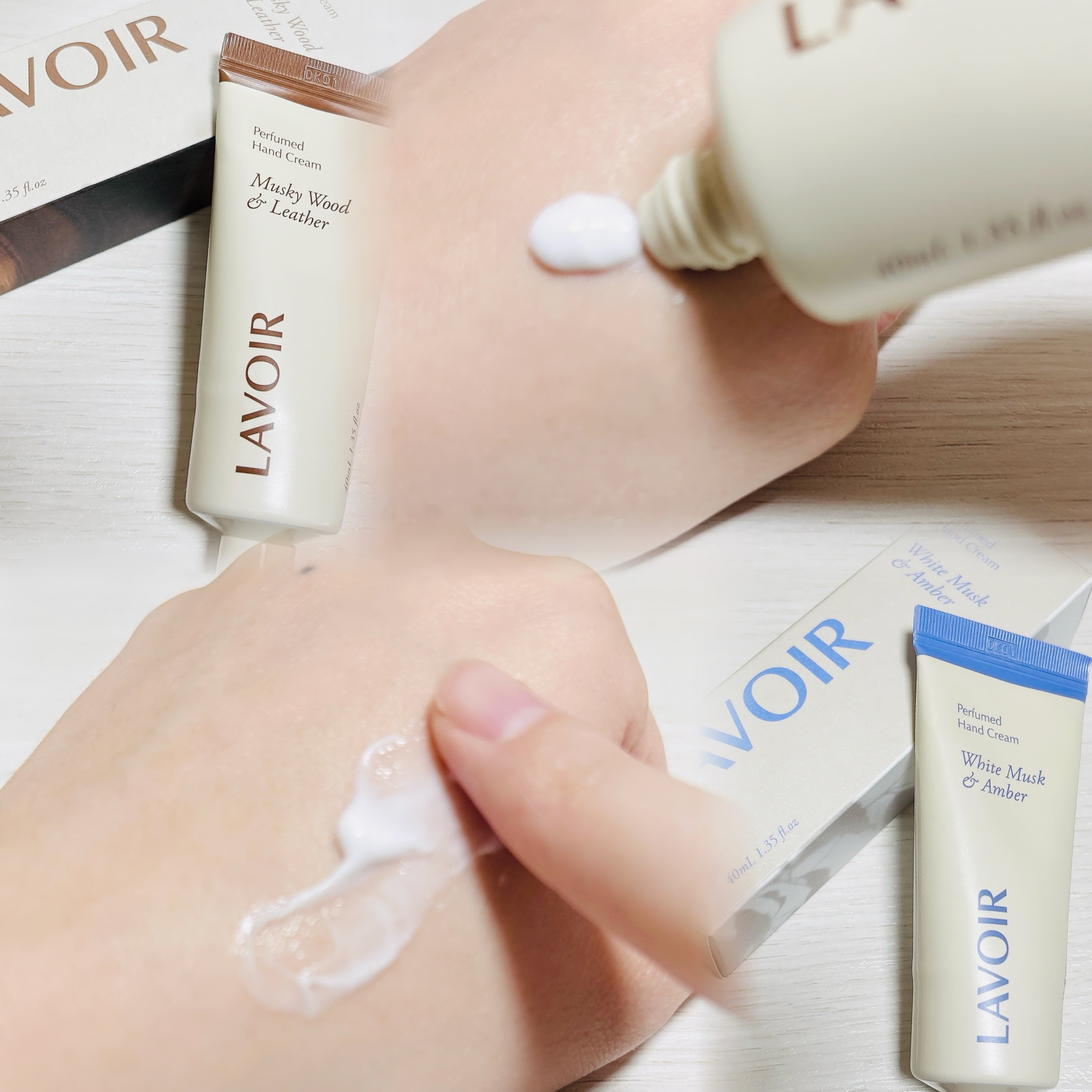 パフュームハンドクリーム ホワイトムスク＆アンバー/LAVOIR/ハンドクリームを使ったクチコミ（2枚目）