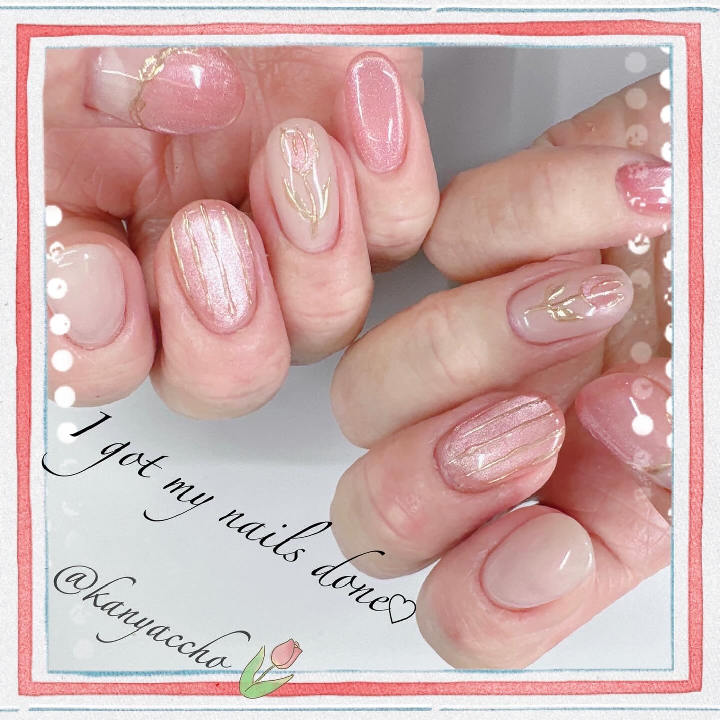 かなっちょ🌹フォロバ100❤️ on LIPS 「チューリップネイル🌷やさしいピンクがかわい~ミラーとマグネット..」(1枚目)