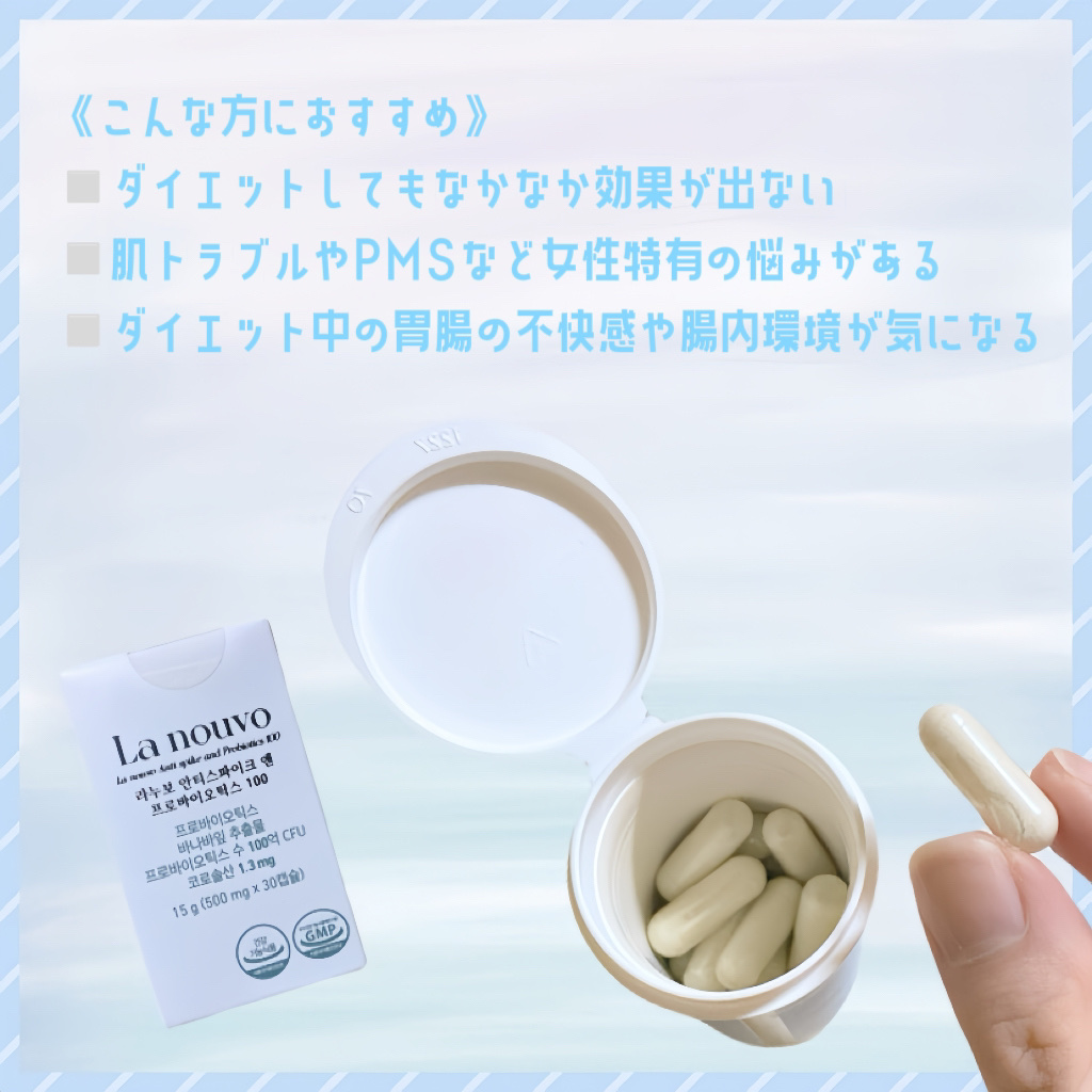 ラヌボ アンチスパイク＆プロバイオティクス100/La nouvo/美容サプリメントを使ったクチコミ（2枚目）