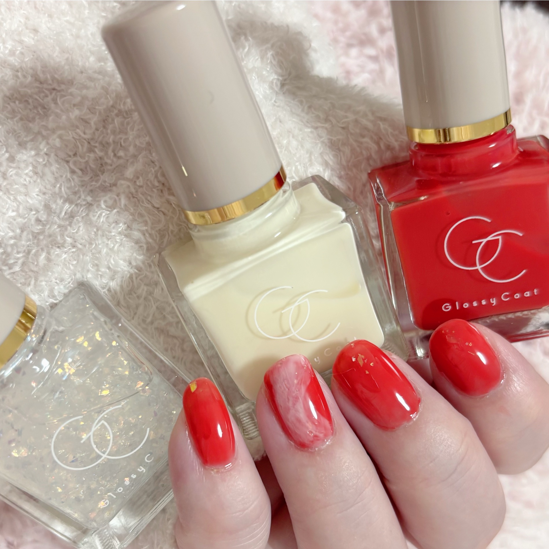 グロッシーコート ポピーレッド/スキューズミー/オールインワンネイルを使ったクチコミ（1枚目）