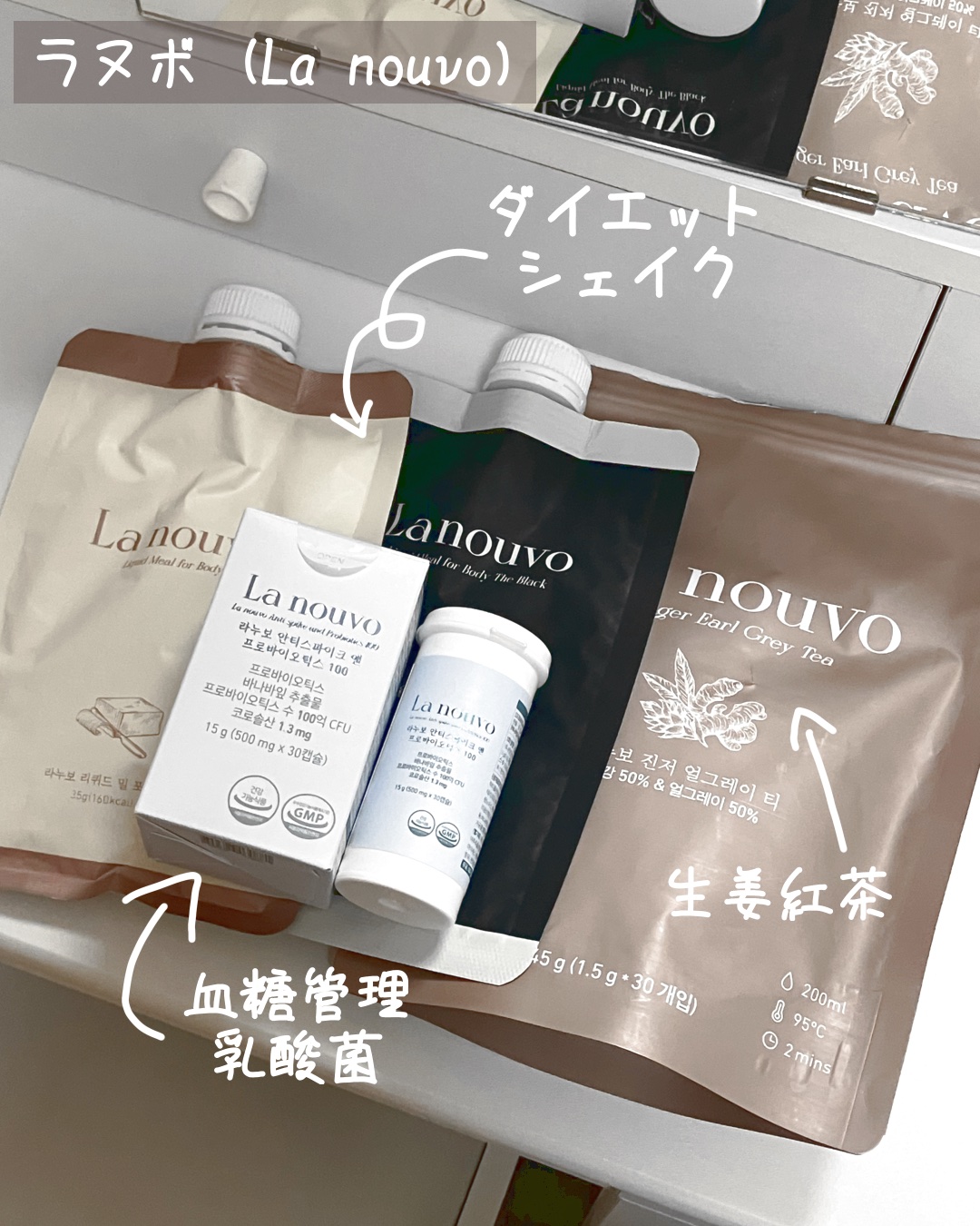 ラヌボ 韓国 美容プロテイン シェイク 黒ごま味/La nouvo/その他プロテインを使ったクチコミ（1枚目）