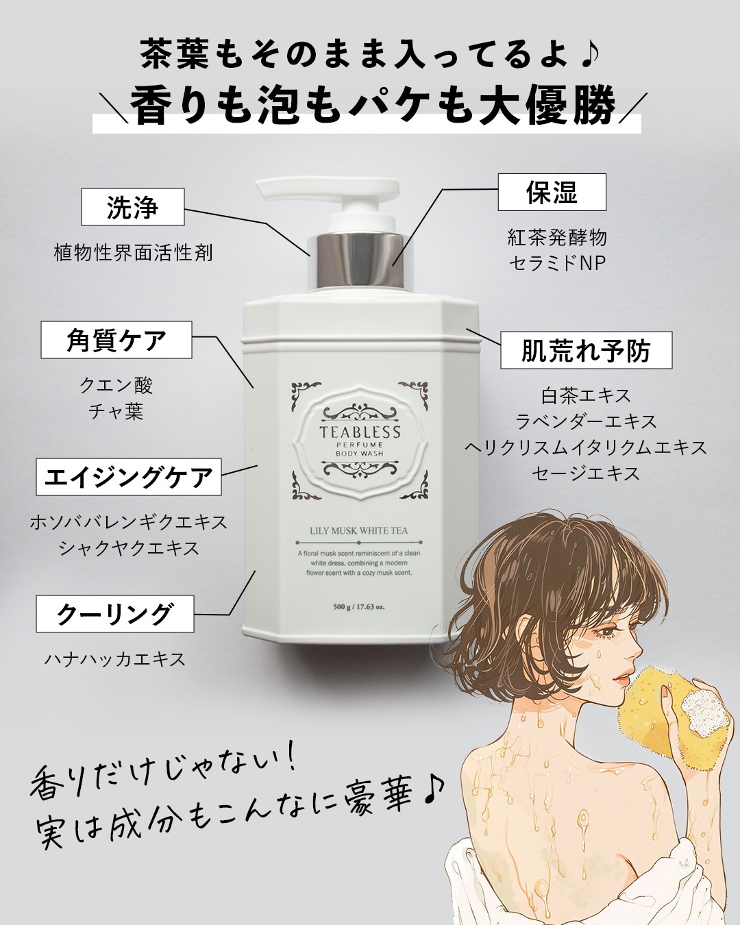 パフュームボディウォッシュ リリームスクホワイトティー/TEABLESS/ボディソープを使ったクチコミ（2枚目）