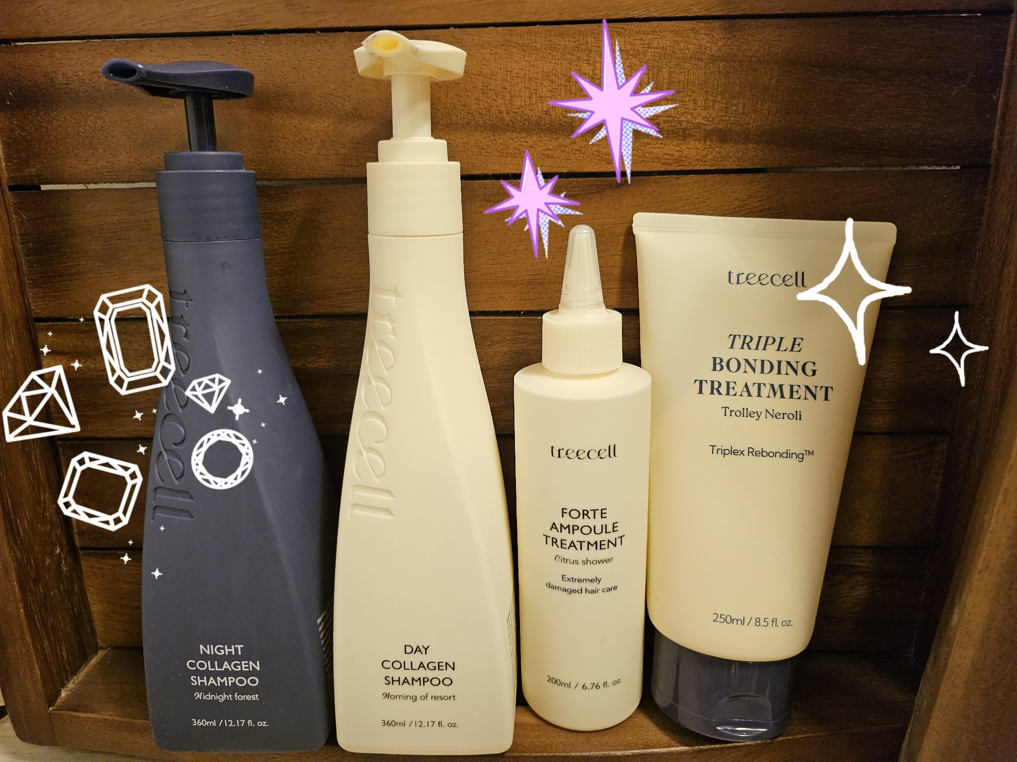 [トリセル]デイ/ナイト コラーゲン シャンプー 360ml    
フォルテ アンプル トリートメント 200ml 
ボンディング トリートメント 250ml

デイ/ナイトコラーゲンシャンプーの特徴的な点は、他のブランドと違って昼と夜で