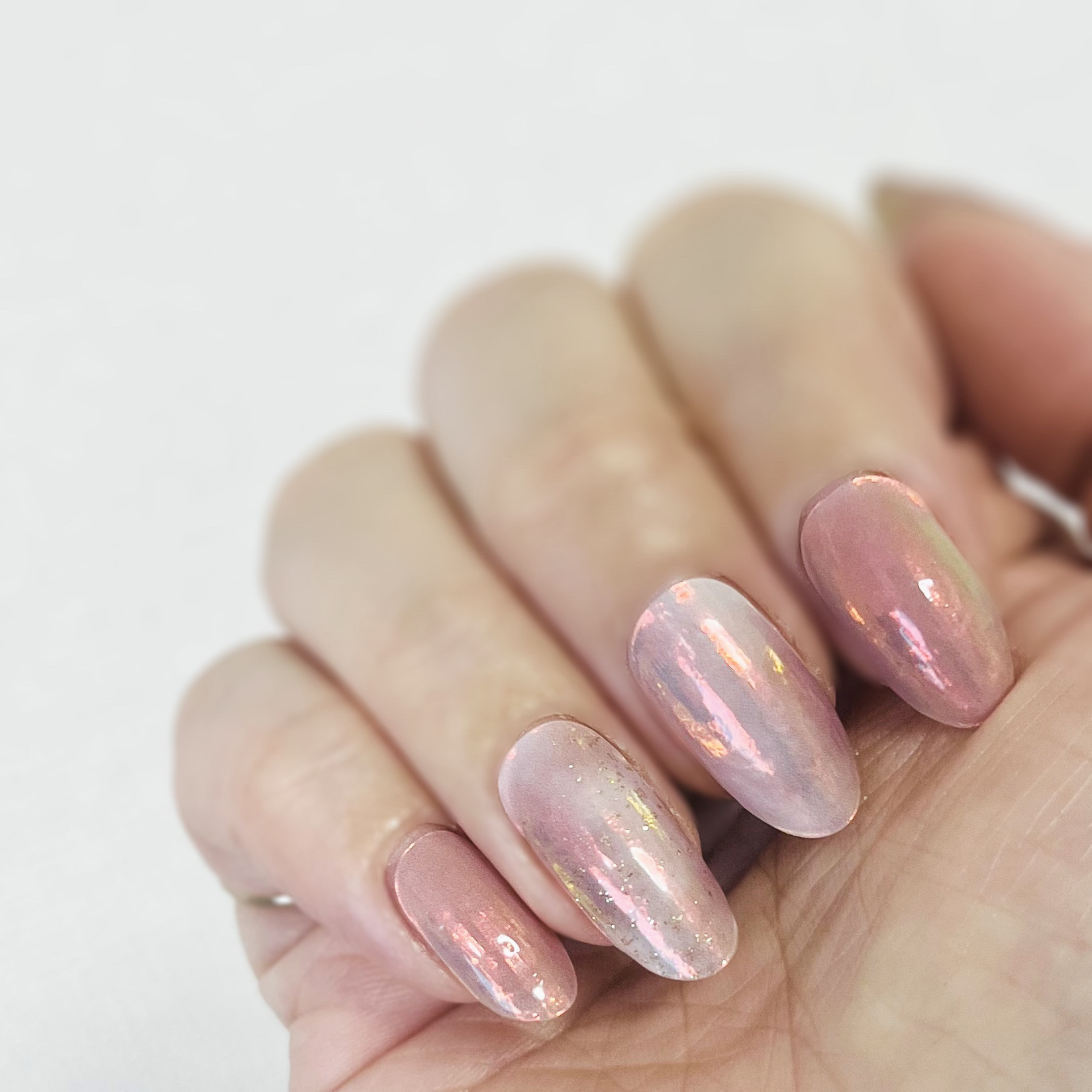 ネイルチップ ニュアンスちゅるん夏ネイルシェルピンクオーロラ