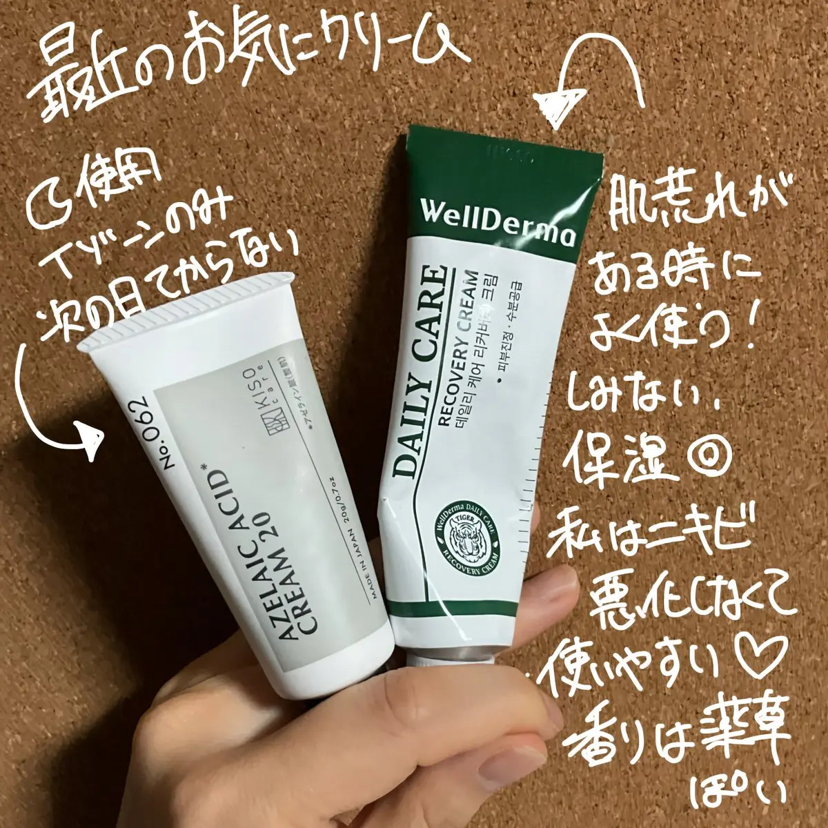 WellDerma デイリーケア リカバリー クリームのクチコミ「最近のお気に入り
二つともほぼ毎日使ってる🥰

KISO バランシングクリームAZ2 20g
.....」（1枚目）
