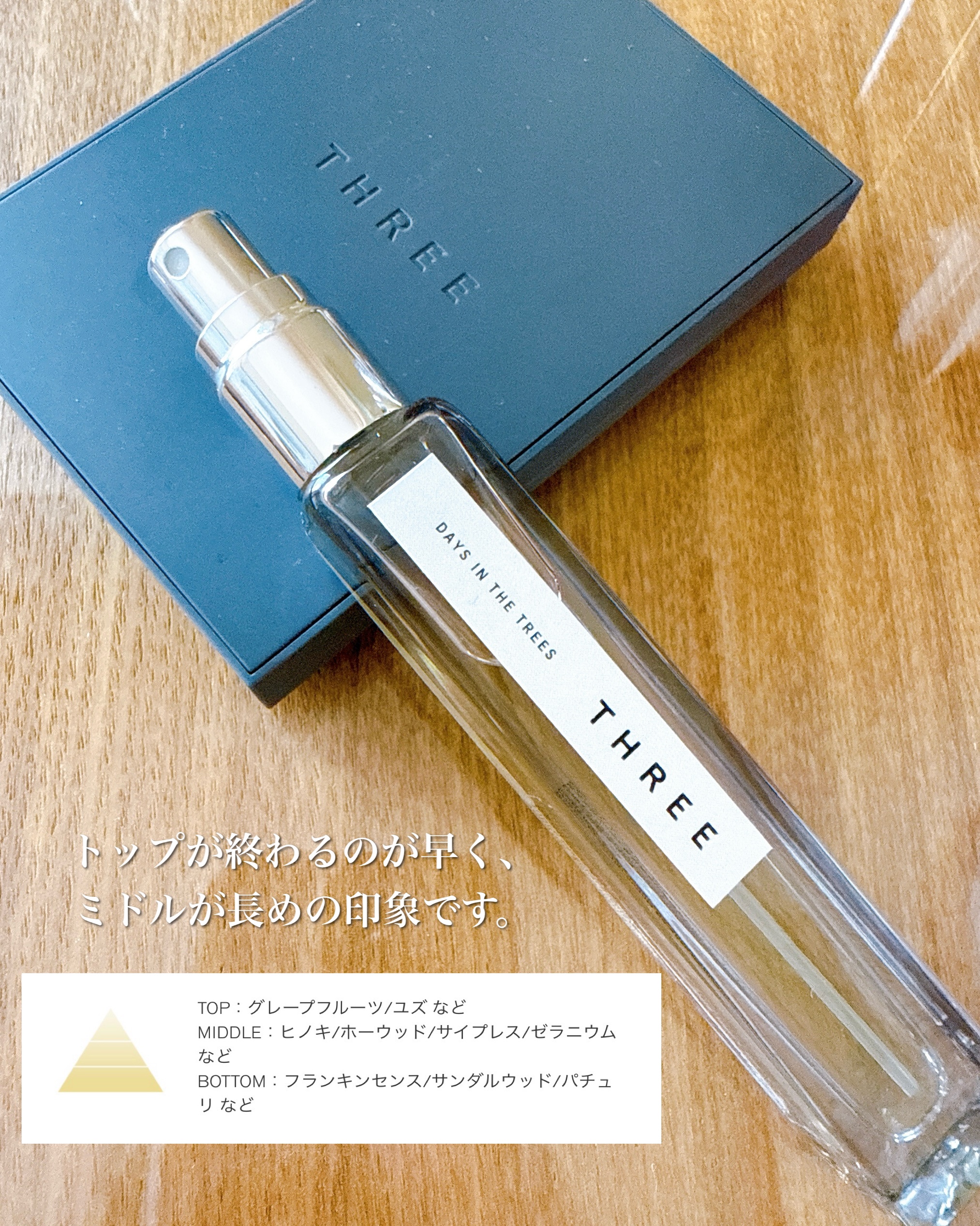 THREE エッセンシャルセンツ 02 DAYS IN THE TREES/THREE/香水(レディース)を使ったクチコミ（2枚目）