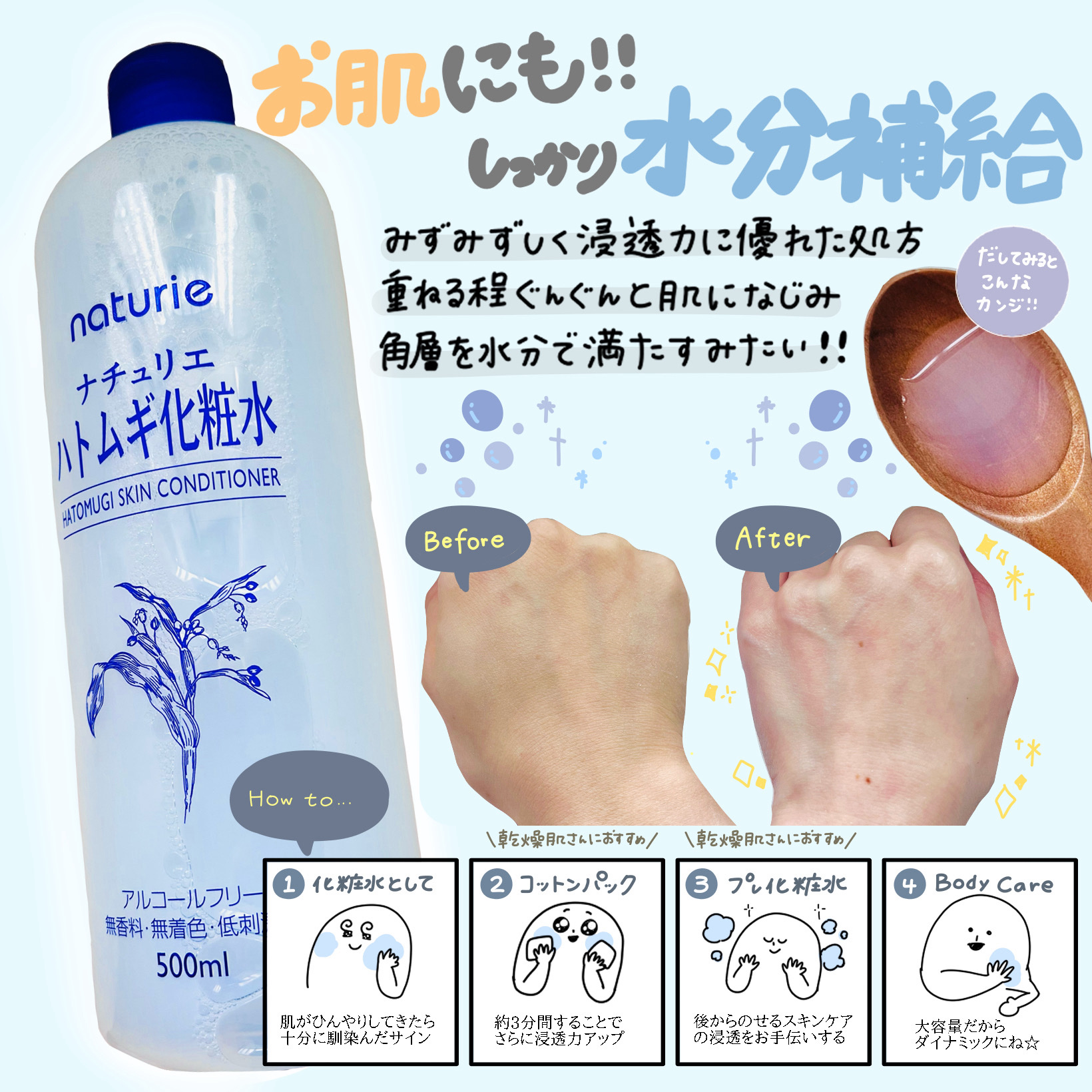 ハトムギ化粧水(ナチュリエ スキンコンディショナー R )/ナチュリエ/化粧水を使ったクチコミ（2枚目）