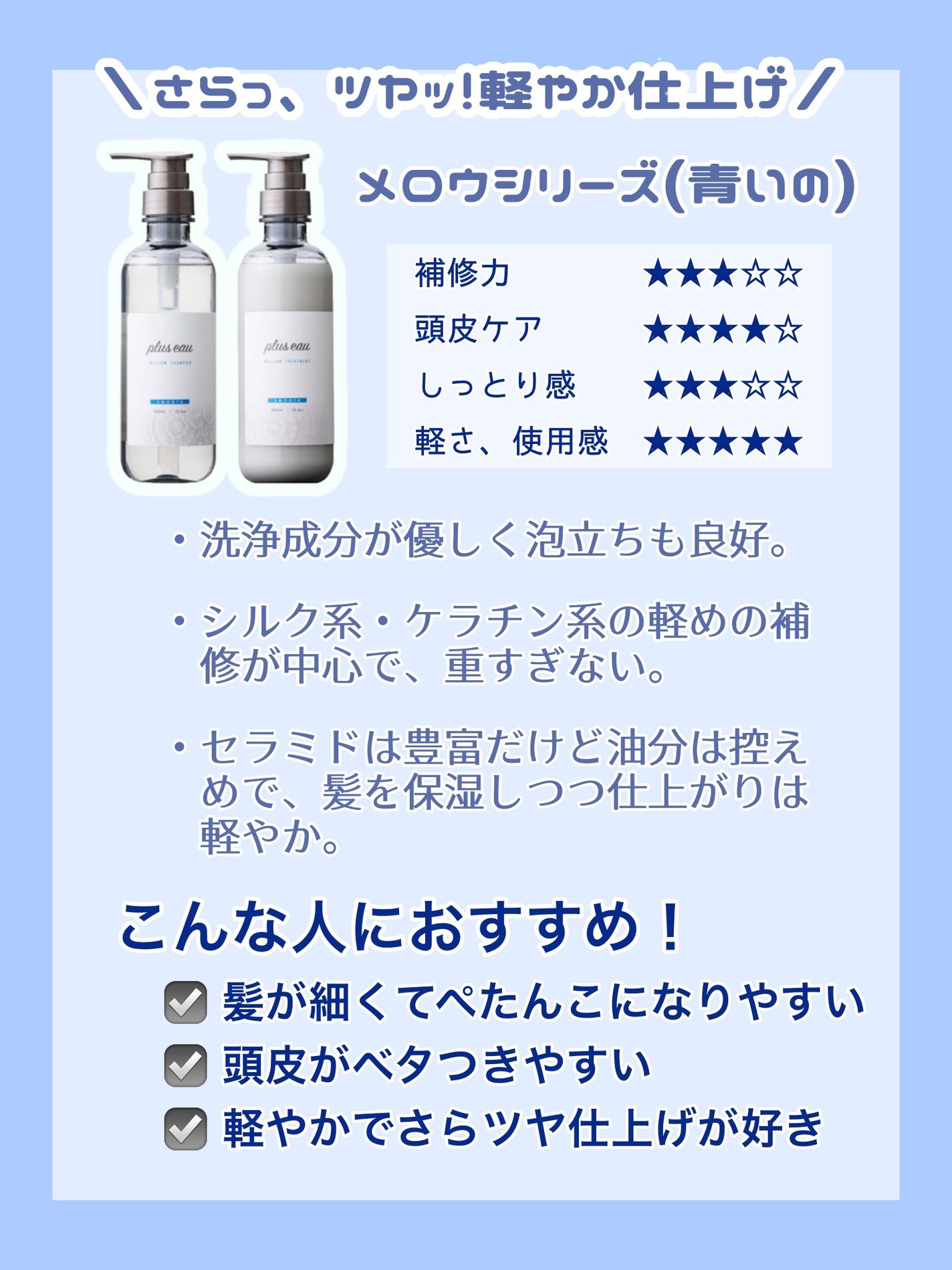 メロウシャンプー/メロウトリートメント/plus eau/市販シャンプーを使ったクチコミ(2枚目)