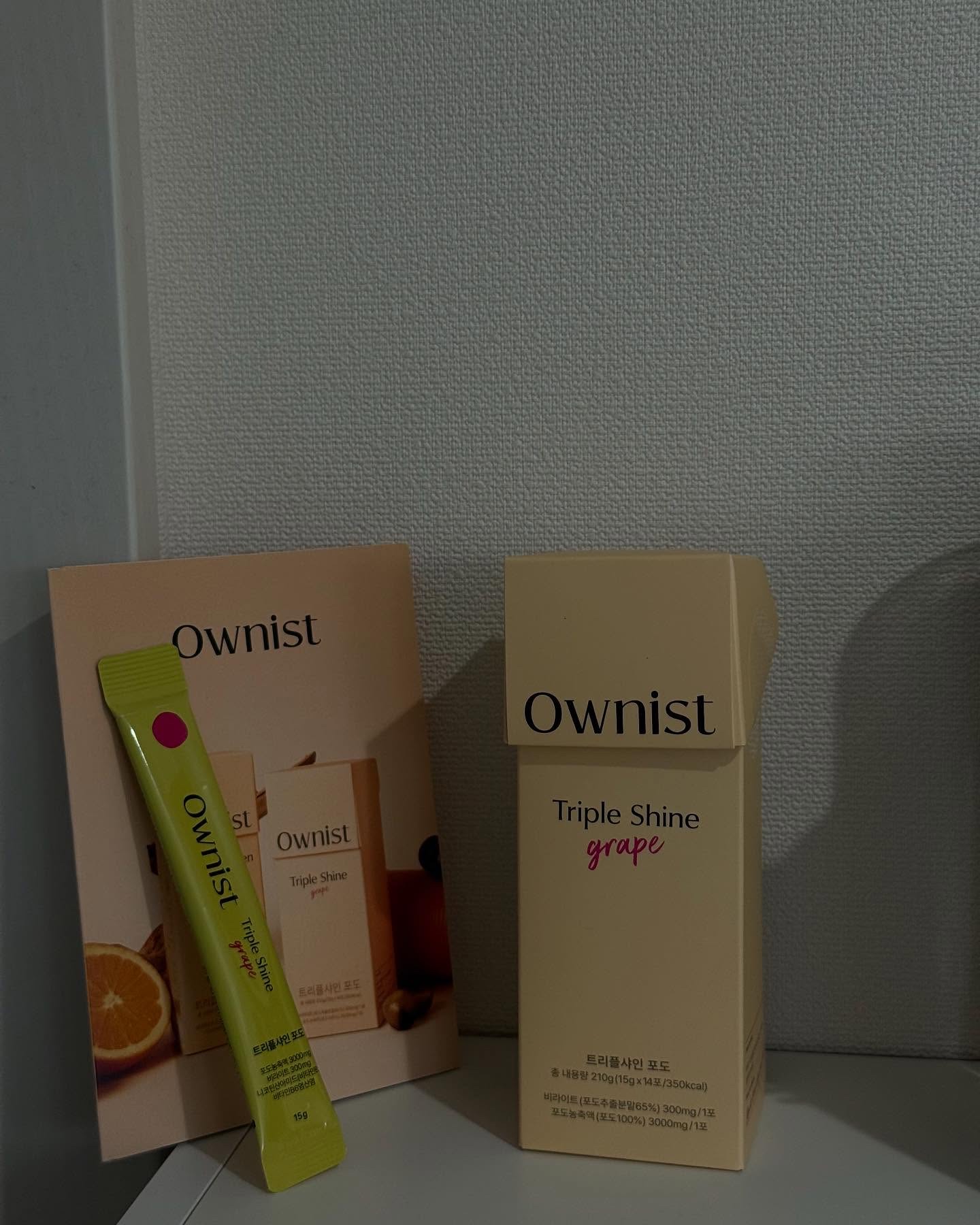 Ownist
トリプルシャイン・飲む日焼け止め☀️

るビライト™、ナイアシン、ビタミンCとビタミンB5が含まれててシミ、そばかすの原因のメラニンケアが1出来ちゃうの！ブドウ味で食べやすくて美味しいし美白ケア出来るって最高すぎない？🥹🥹