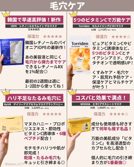 ひかる|肌悩み・成分・効果重視のスキンケア🌷 on LIPS 「シートマスク機能別まとめ🤍/韓国といえばシートマスク✨美肌に導..」(4枚目)