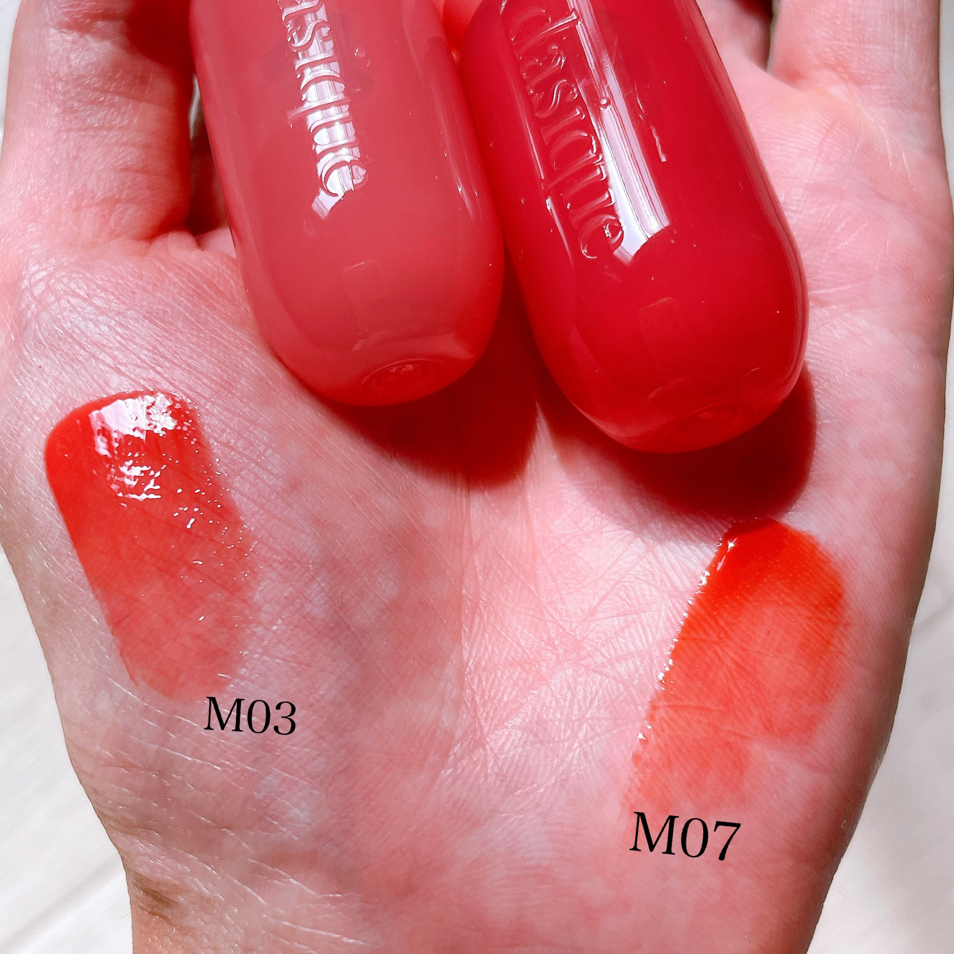 ジューシーデューイグロウティント 03 コーラルシュガー/dasique/リップティントを使ったクチコミ（2枚目）