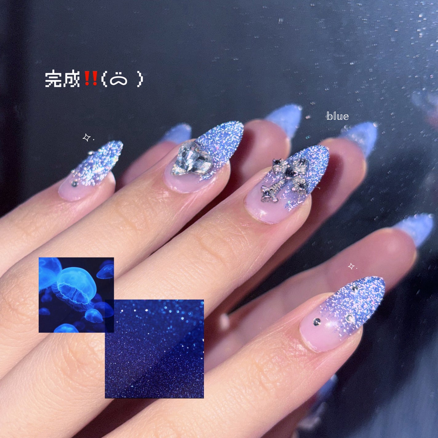 名無し on LIPS 「【セルフネイル】今回は青色フラッシュネイルしてみました!このカ..」(7枚目)