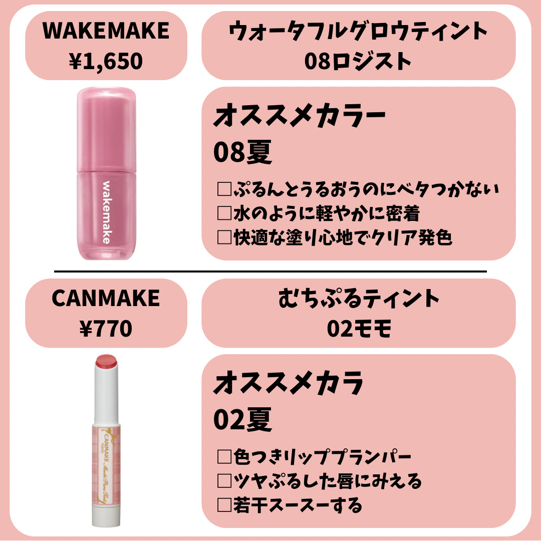 ウォータフルグロウティント/wakemake/リップティントを使ったクチコミ（2枚目）