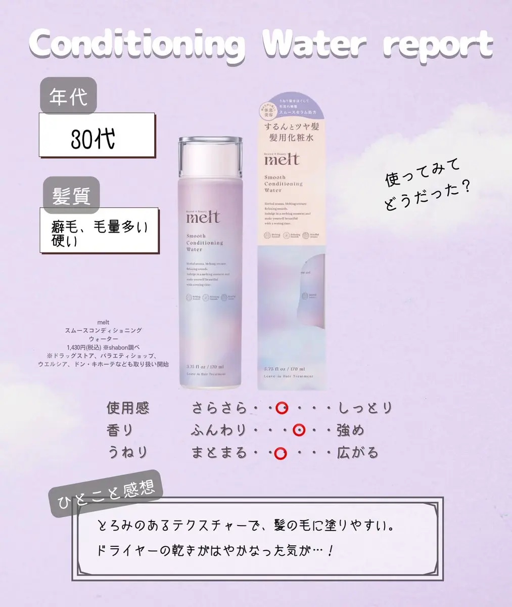 スムース コンディショニング ウォーター/melt/アウトバストリートメントを使ったクチコミ（3枚目）