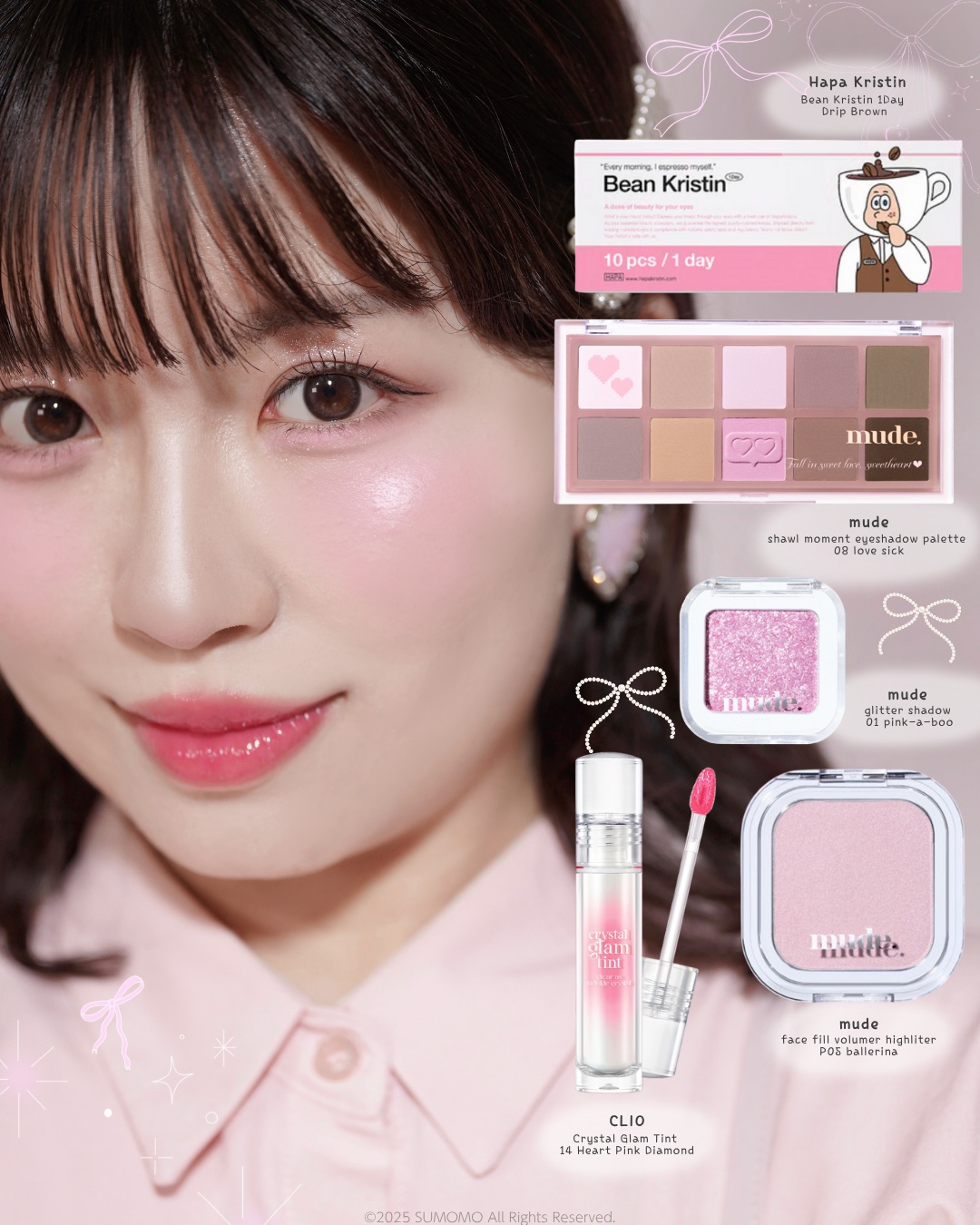 ˗ˋ Ribbon Makeup🎀ˊ˗ ふんわりリボンみたいなピンクメイクレシピ🤍🩷ブルベ夏のメイクレシピは @smm_c_ からチェック₍ᐢ..̮ᐢ₎🎀₊ ˚ ෆ 

今回の主役は、5/31から発売されるmudeのラブシックコレク