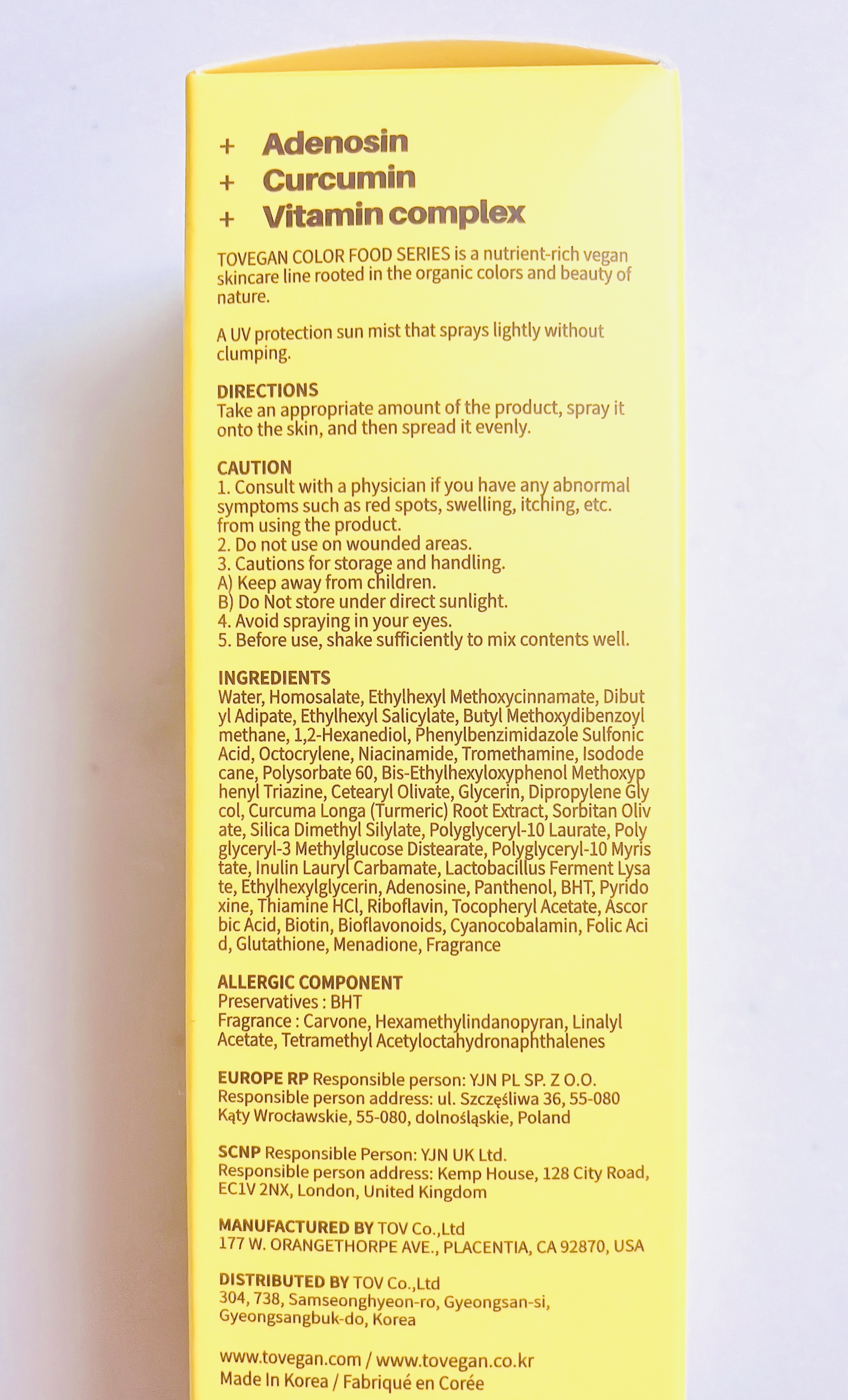 カラーフードシリーズ イエローUVサンプロテクトミスト SPF50+ PA+++/Tovegan/日焼け止めミスト・スプレーを使ったクチコミ（3枚目）