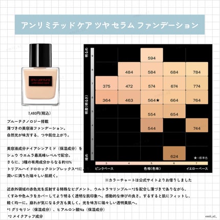 アンリミテッド ケア ツヤ セラム ファンデーション/shu uemura/リキッドファンデーションを使ったクチコミ(2枚目)