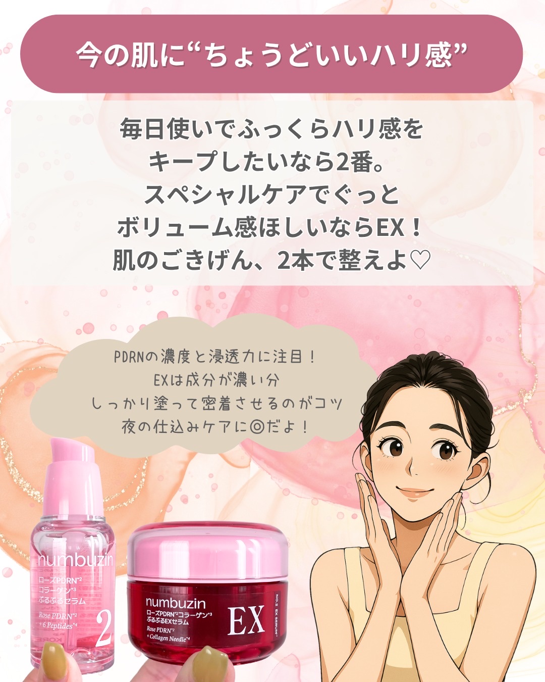 2番 ローズPDRNコラーゲンぷるぷるEXセラム/numbuzin/美容液を使ったクチコミ（3枚目）