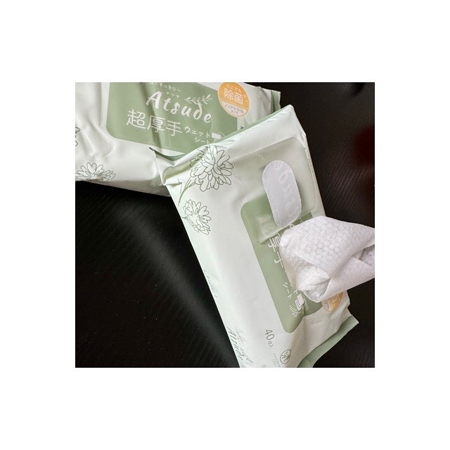 AIRFRIC Atsude 流せる！超厚手やわらかシートのクチコミ「今回 Atsudeから新登場した
家族で使える除菌シート " ノンアルコールタイプ " は
家.....」（1枚目）