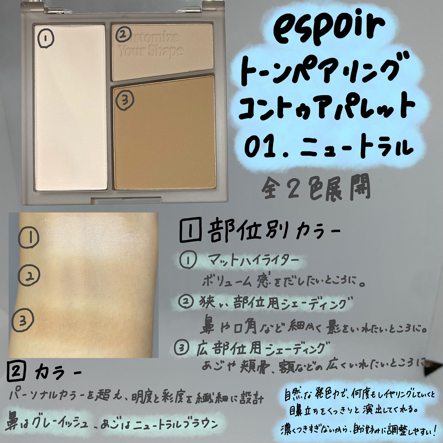 トーンペアリングコントゥアパレット/espoir/シェーディングを使ったクチコミ（2枚目）