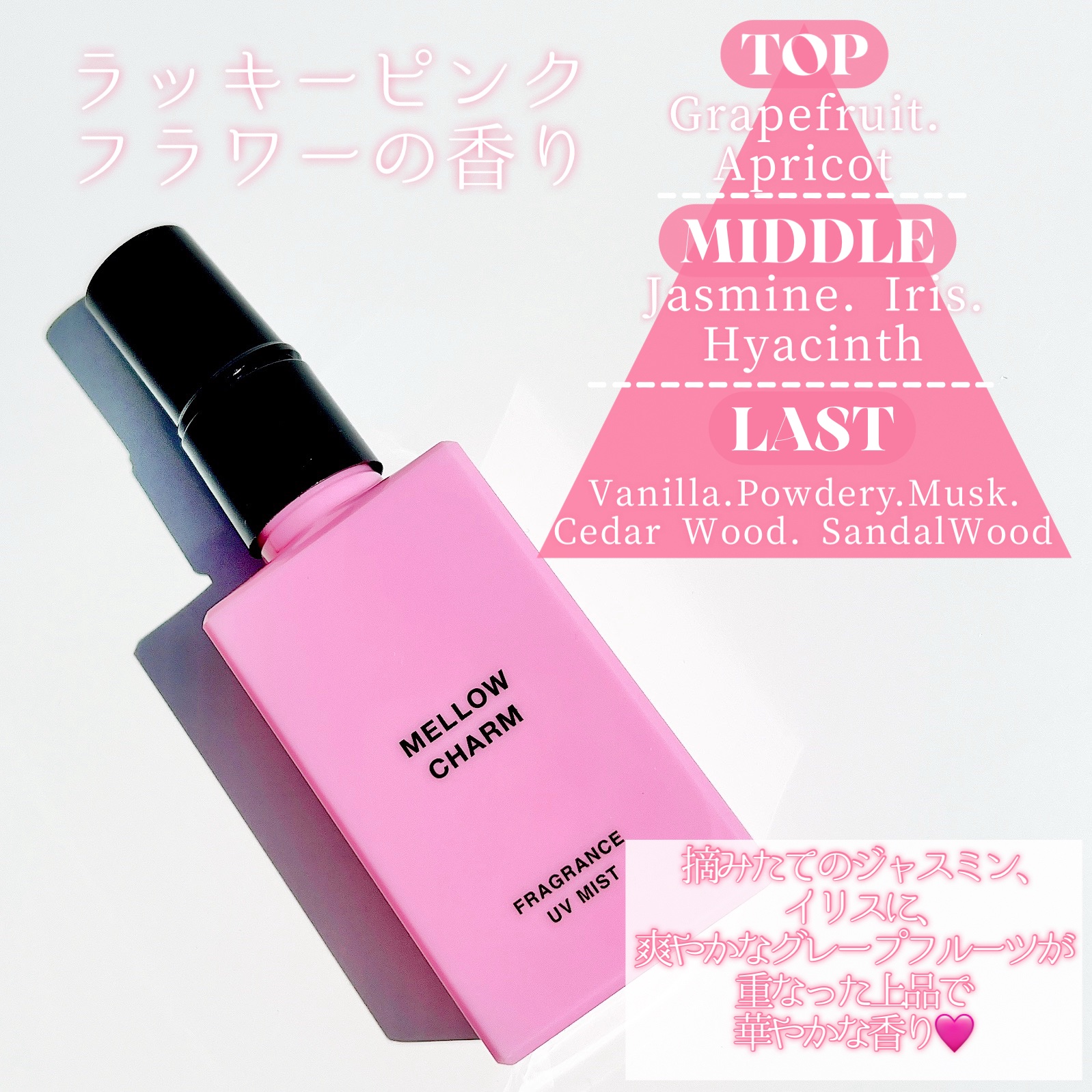 メロウチャーム フレグランスUVミスト ラッキーピンクフラワー/MELLOW CHARM/香水(その他)を使ったクチコミ（3枚目）