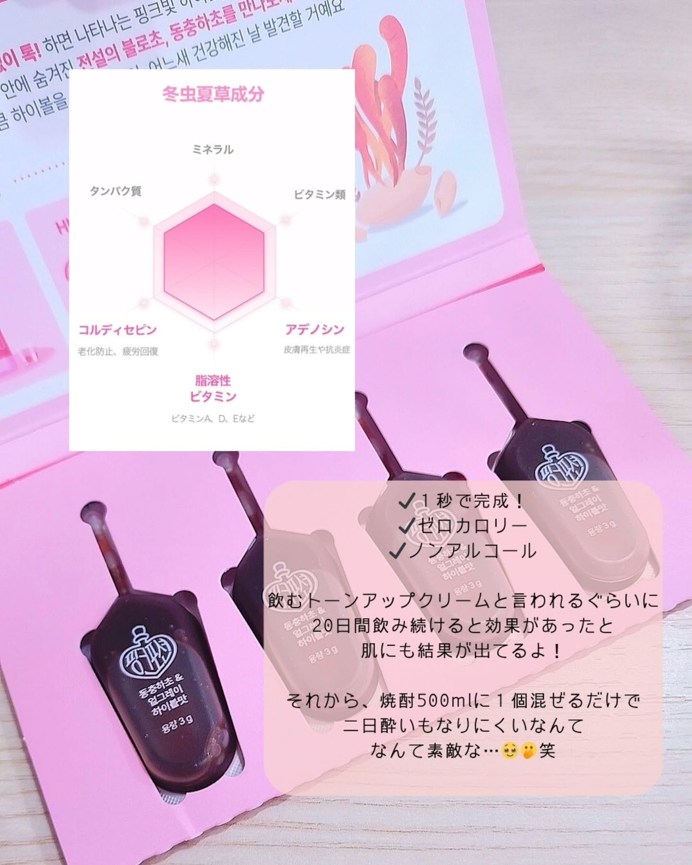 飲める美容ピンクDIYドリンク ピンクポーション ゼロカロリー・冬虫夏草/PINK POTION /美容ドリンクを使ったクチコミ(3枚目)
