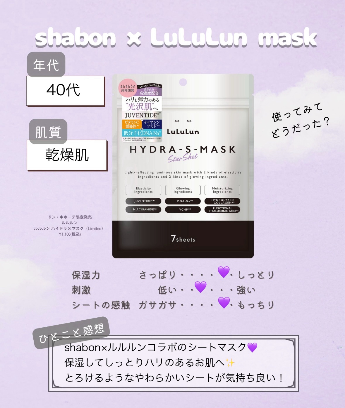 ルルルン ハイドラ S マスク（Limited）/ルルルン/シートマスク・パックを使ったクチコミ（2枚目）