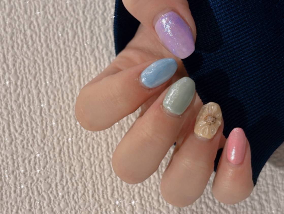 #セルフネイル,#ピールオフネイル,#ジェルネイル,#sheinネイル,#セリアネイル,#ダイソーネイル,#パステルネイル,#花ネイル,#春ネイルのネイルデザイン
