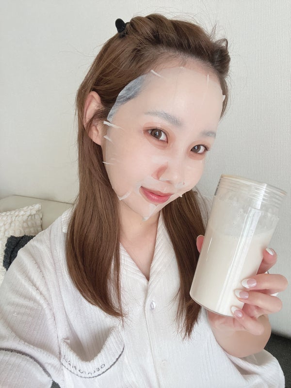 パックをしながらプロテインを持つちゃんまりさん