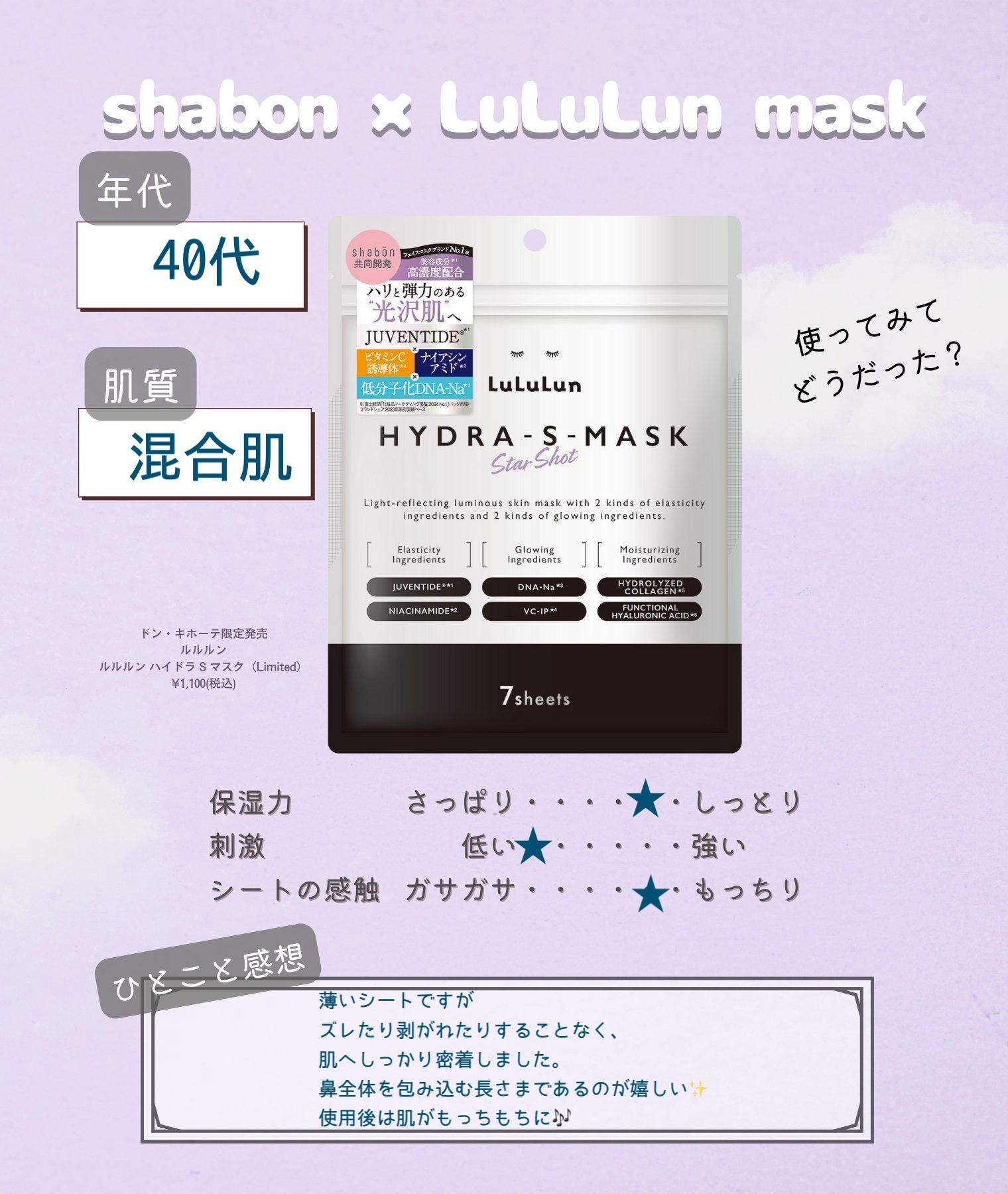 ルルルン ハイドラ S マスク（Limited）/ルルルン/シートマスク・パックを使ったクチコミ（2枚目）