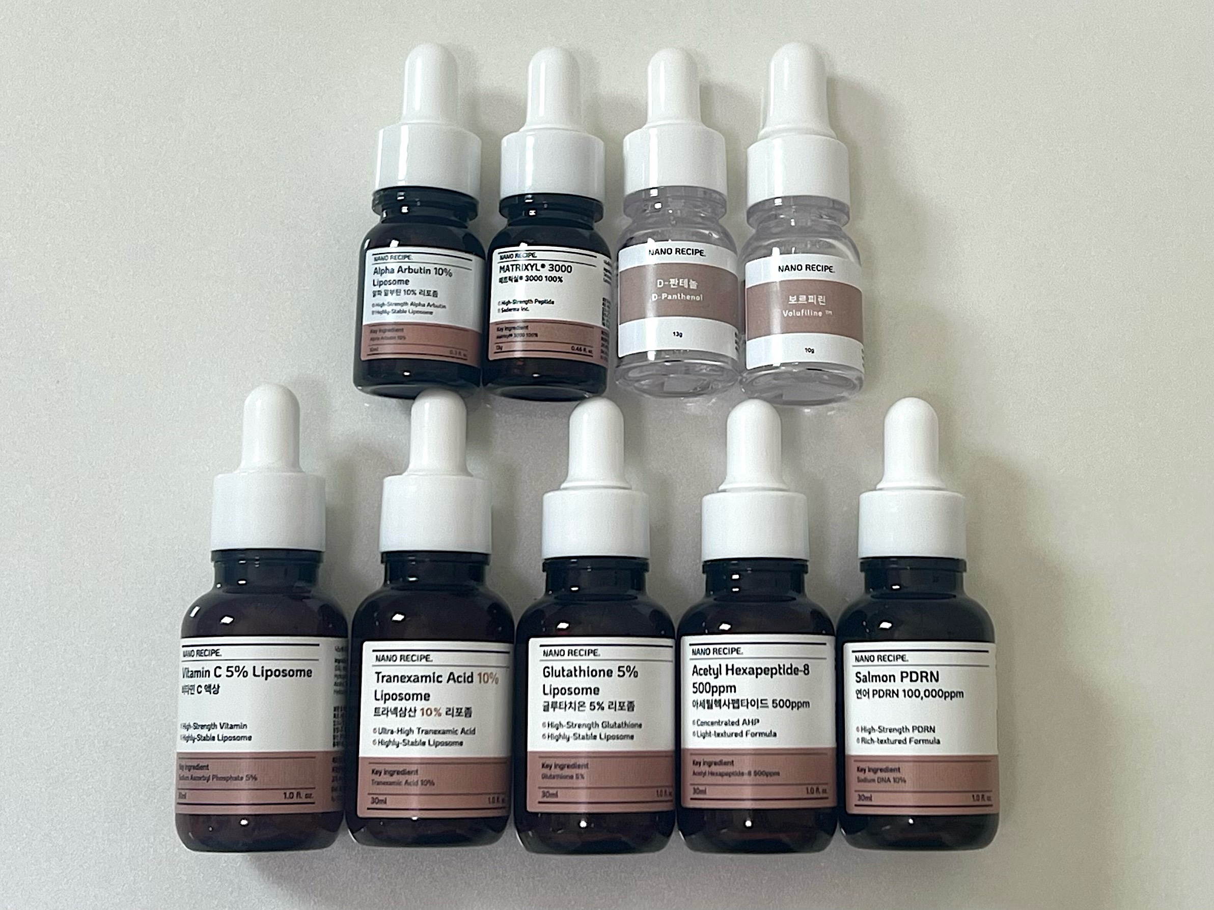 ナノレシピの原液美容液🗝️

--------------------------------------
☑︎NANO RECIPE.
トラネキサム酸 10%
グルタチオン 5%
α-アルブチン 10%
ビタミンC
D-パンテノール 7