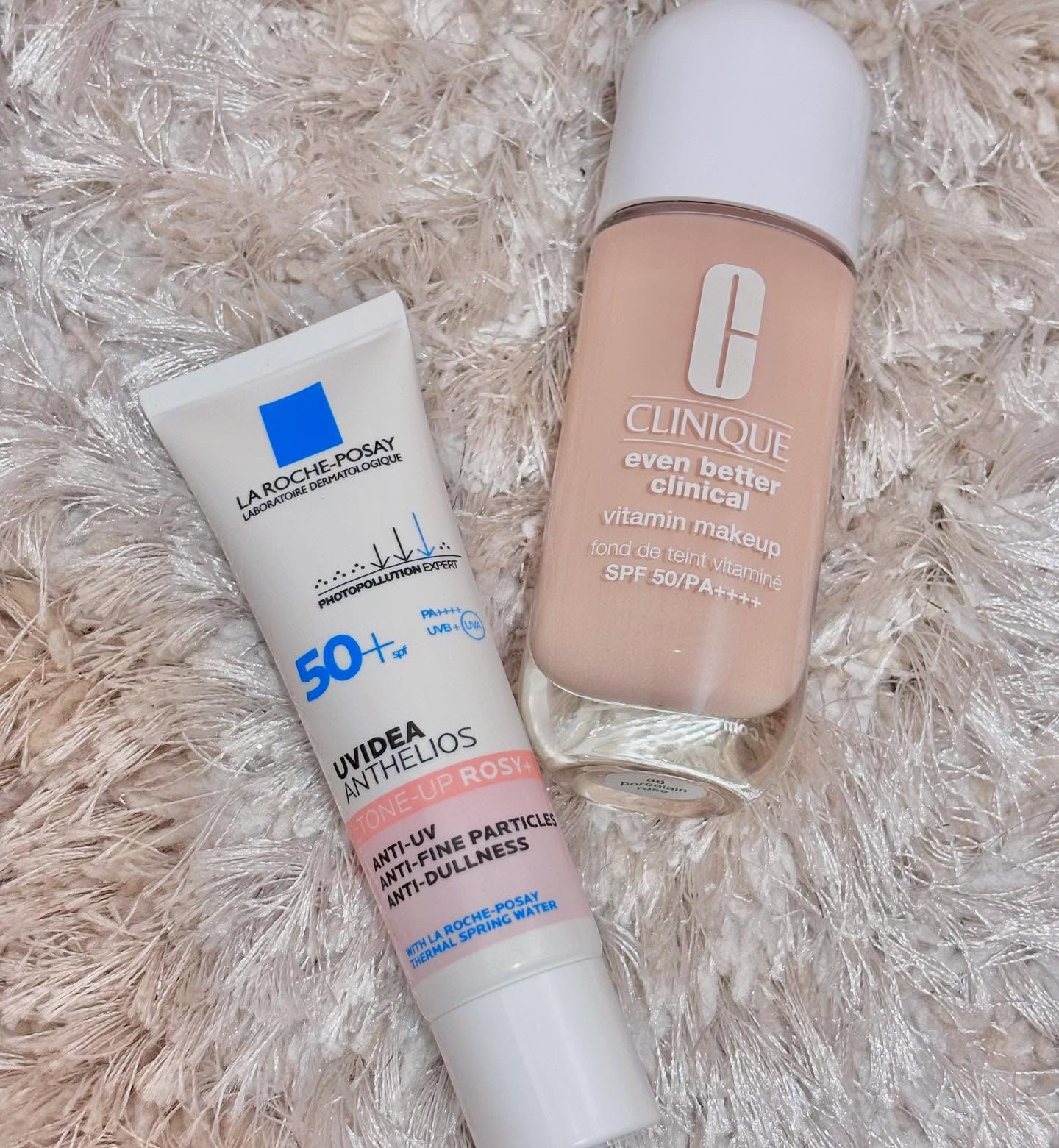 この２つ組み合わせるとツヤ感が
すっごく綺麗になる〜🌙💕

ラロッシュポゼ
UVイデアプロテクショントーンアップローズ＋

クリニーク　
イーブンベターメイクアップファンデーション
ポーサリンローズ

最近のベストペア🫧
ジバンシイの