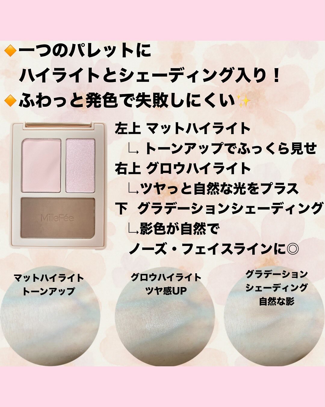 チート顔コントゥアパレット 03 ふっくらピンク/MilleFée/パウダーハイライトを使ったクチコミ（2枚目）