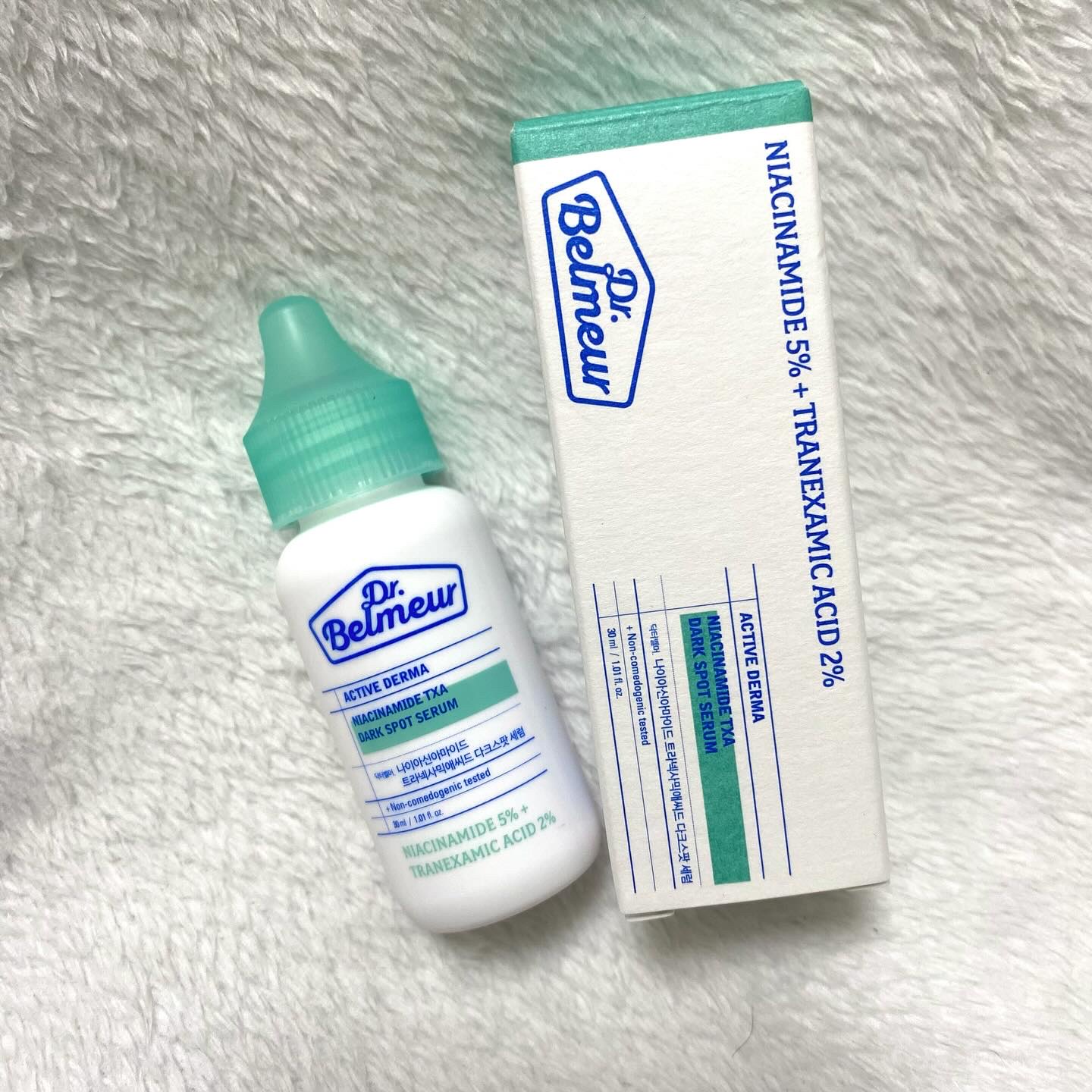 こちらはDr.Belmeurのナイアシンアミド・TXAダークスポットコレクティングセラム🫶🤍

明るさを失った肌トーンをクリアでなめらかな肌印象へ導くセラムだよ💕
油分、皮脂、角質などの肌悩みがある方におすすめ！

ナイアシンアミド＋