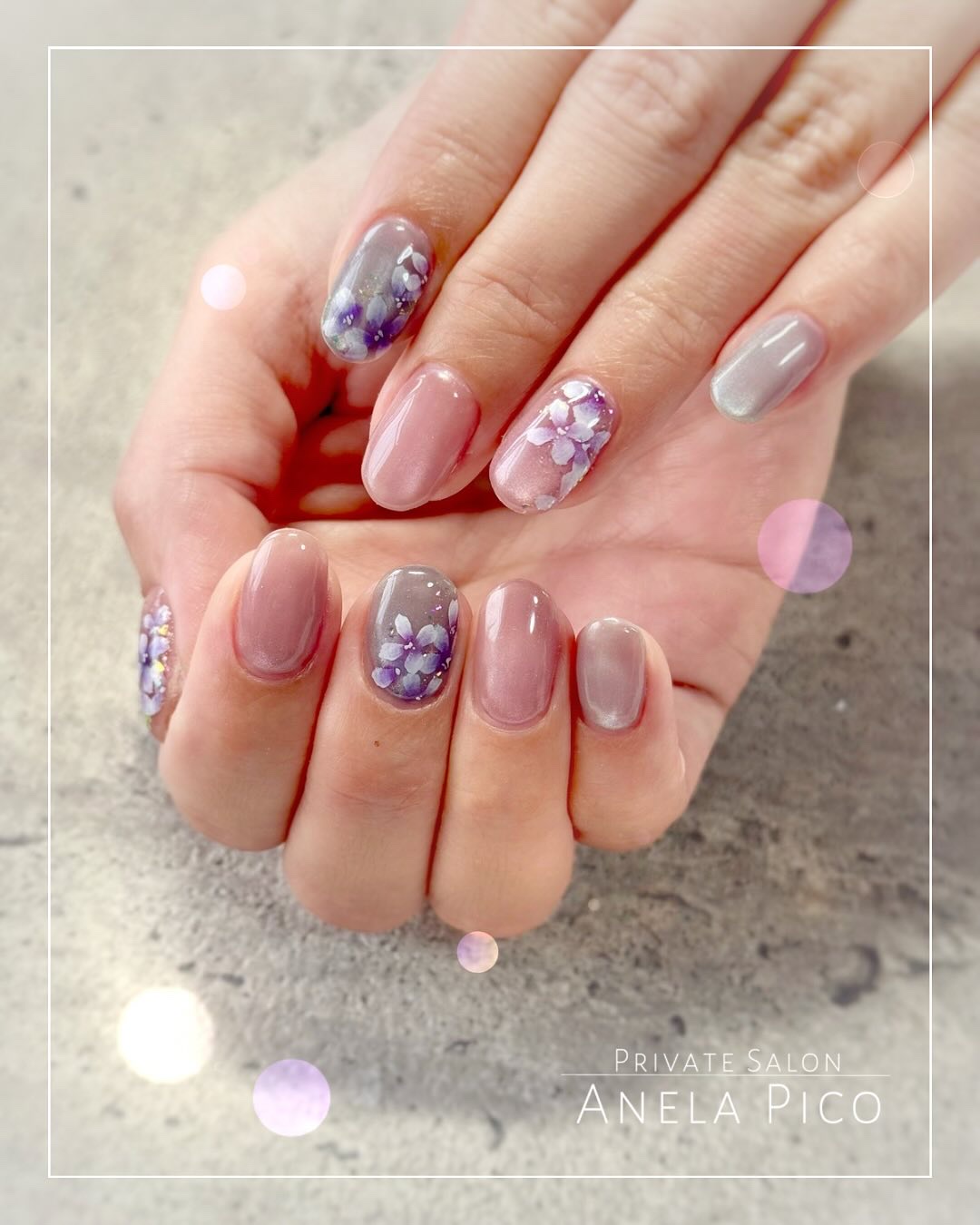 #ネイル,#梅雨ネイル,#フラワーネイル,#紫陽花ネイルのネイルデザイン