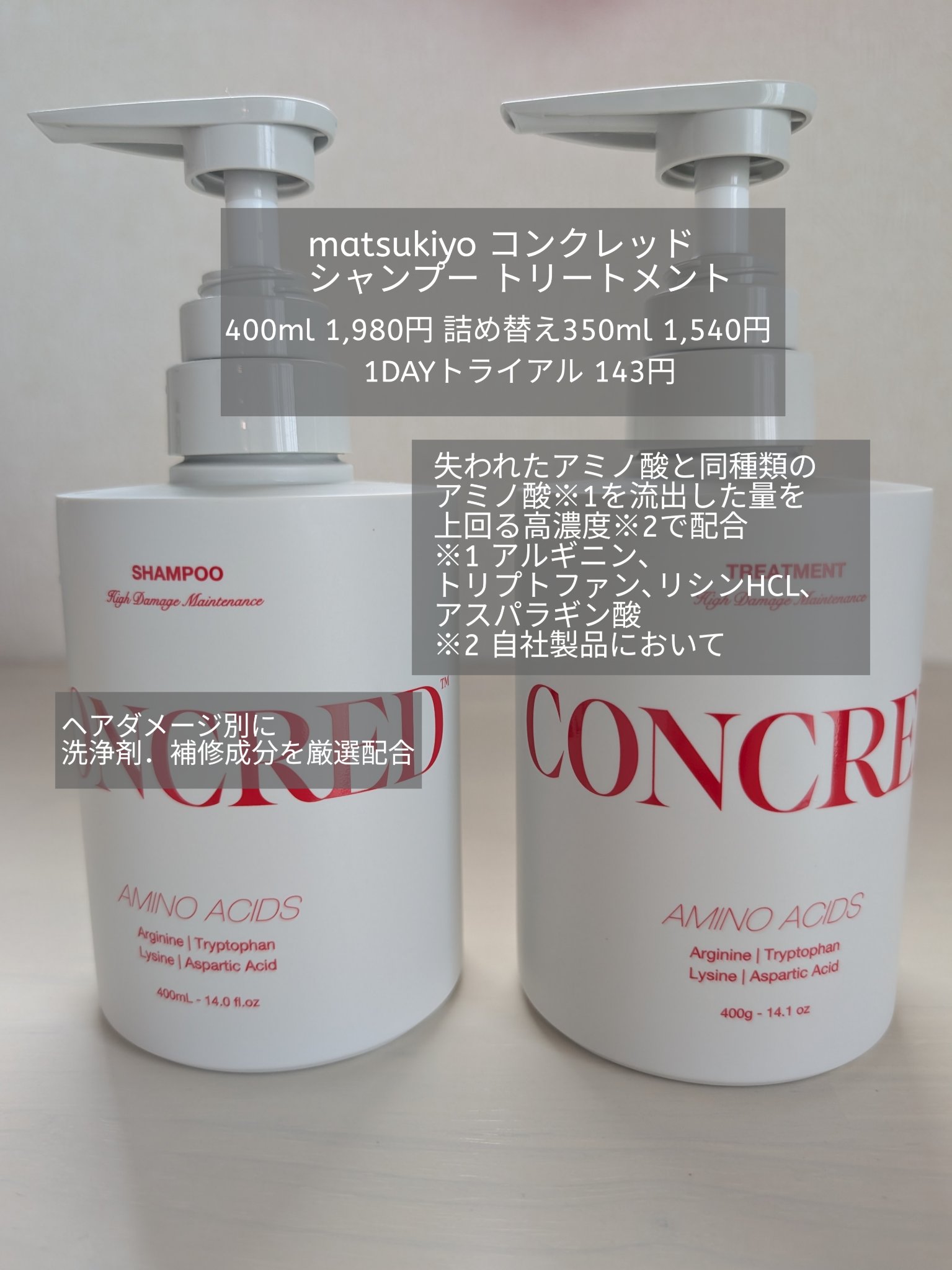 ハイダメージ メンテナンス シャンプー/トリートメント/matsukiyo CONCRED/市販シャンプーを使ったクチコミ（1枚目）