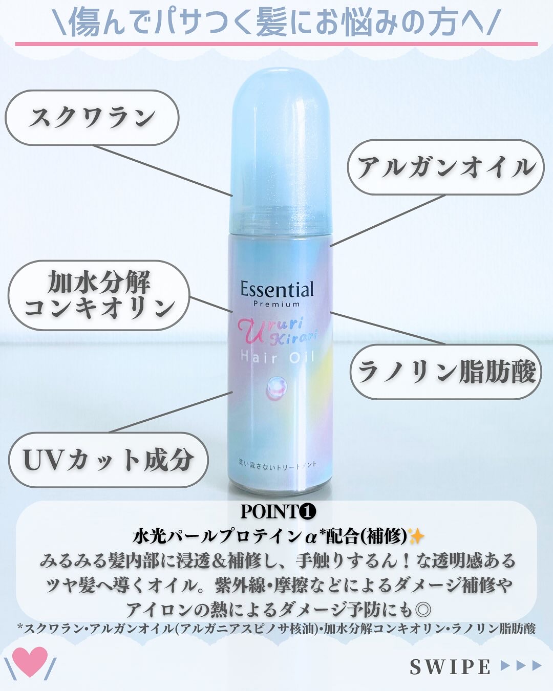 エッセンシャル プレミアム うるりキラリオイル/エッセンシャル/ヘアオイルを使ったクチコミ（3枚目）